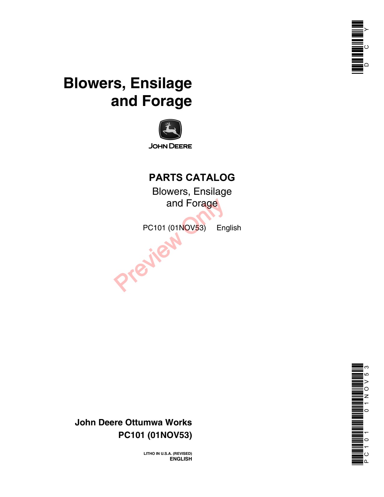 John Deere 1 2 50 Forage Blower Parts Catalog PC101