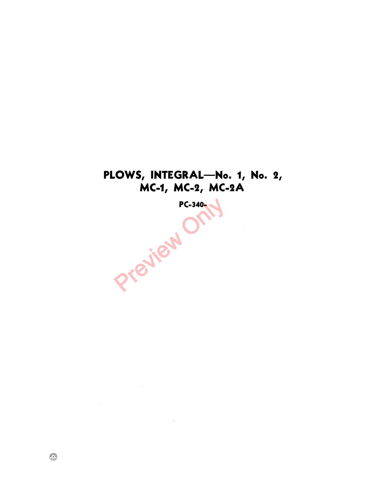 John Deere 1 2 MC1 MC2 MC2A Integral Plow Parts Catalog PC340