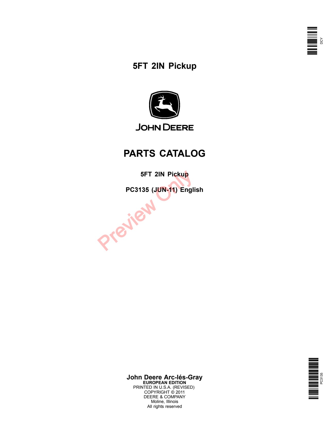 John Deere 1 57 57M Windrow Pickup Parts Catalog PC3135