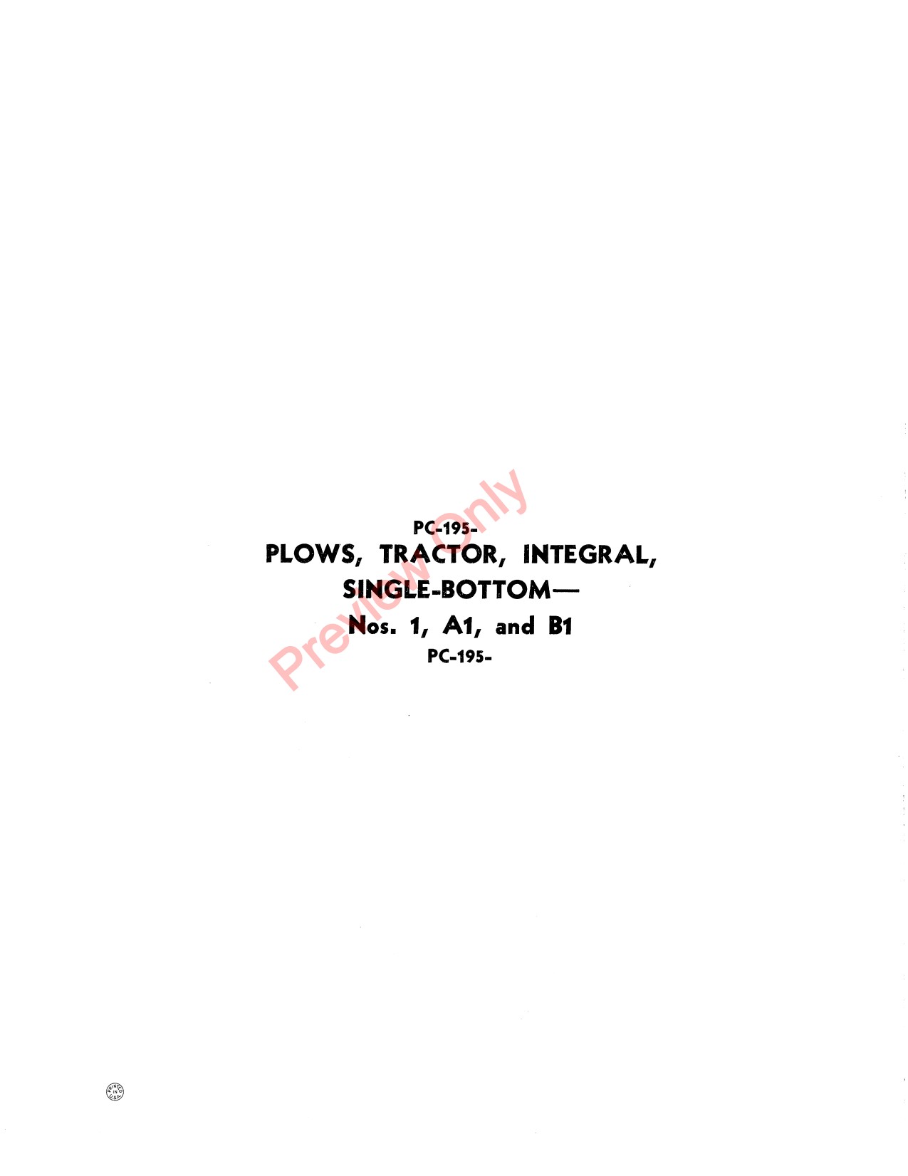 John Deere 1 A1 B1 Single Integral Plow Parts Catalog PC195