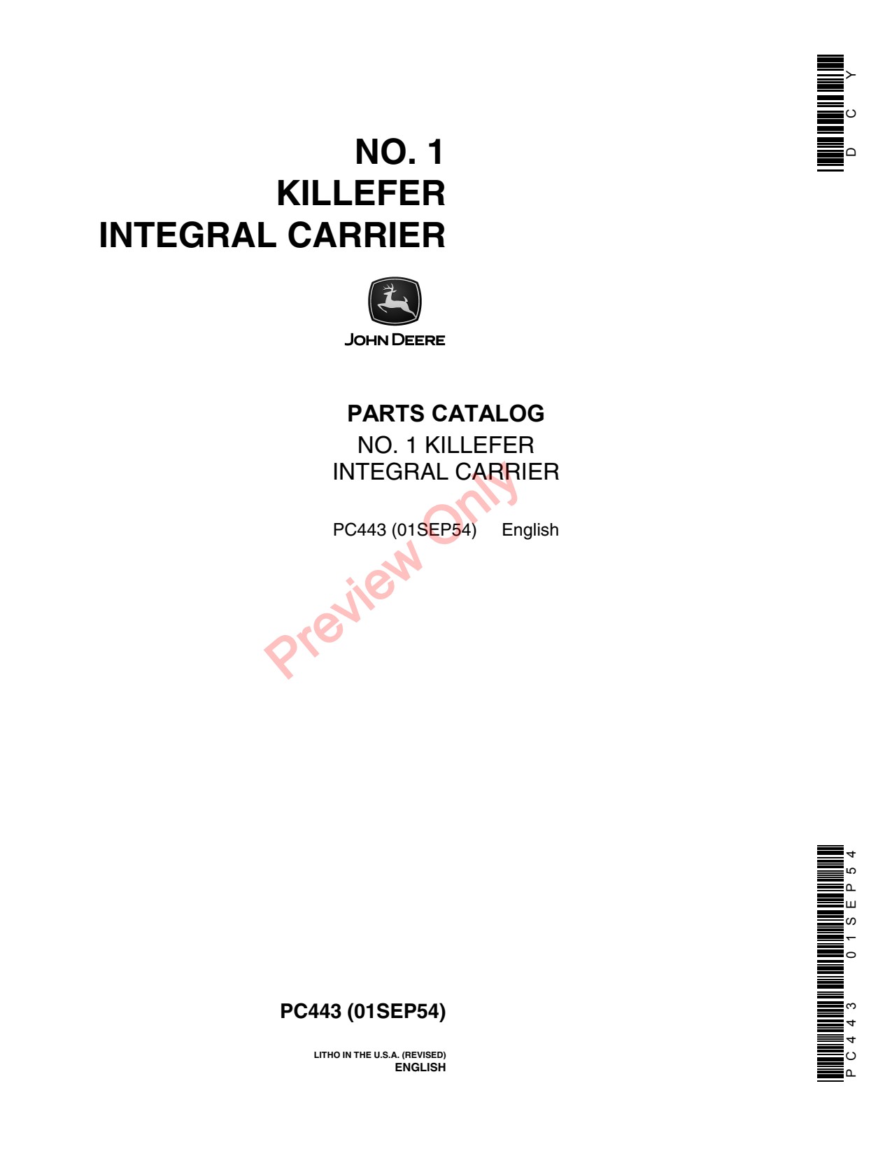 John Deere 1 Deere-Killefer Integral Carrier Parts Catalog PC443