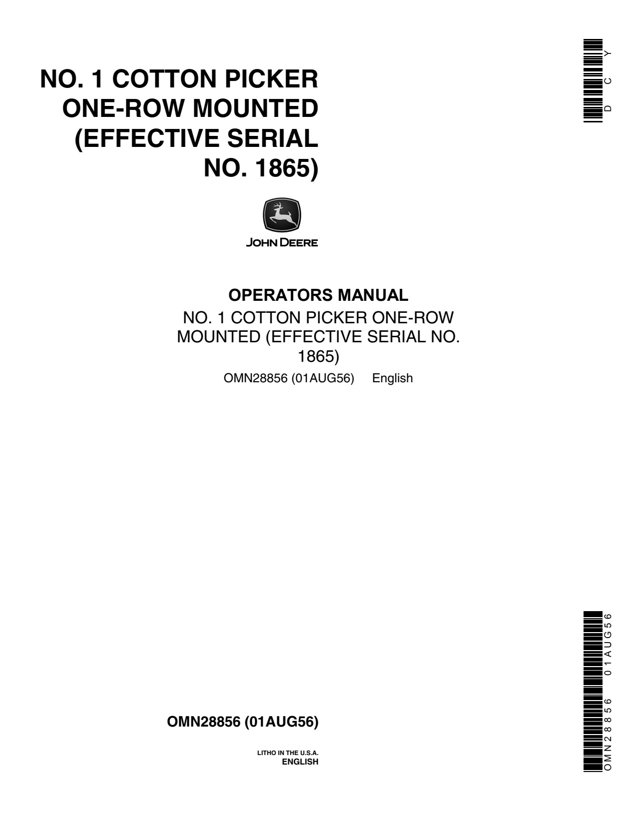 John Deere 1 One-row Cotton Picker Operator Manual OMN28856