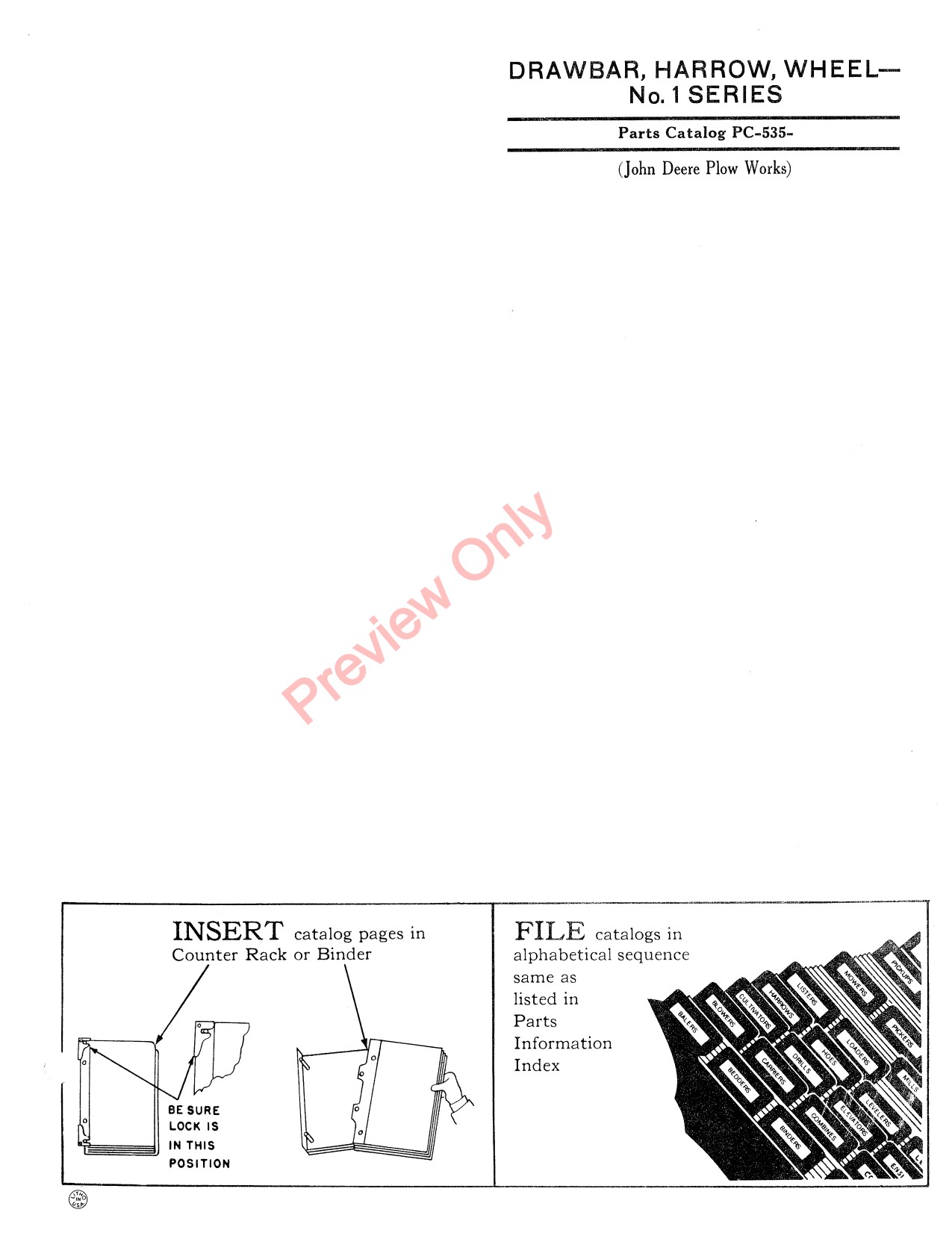 John Deere 1 Wheel Harrow Parts Catalog PC535