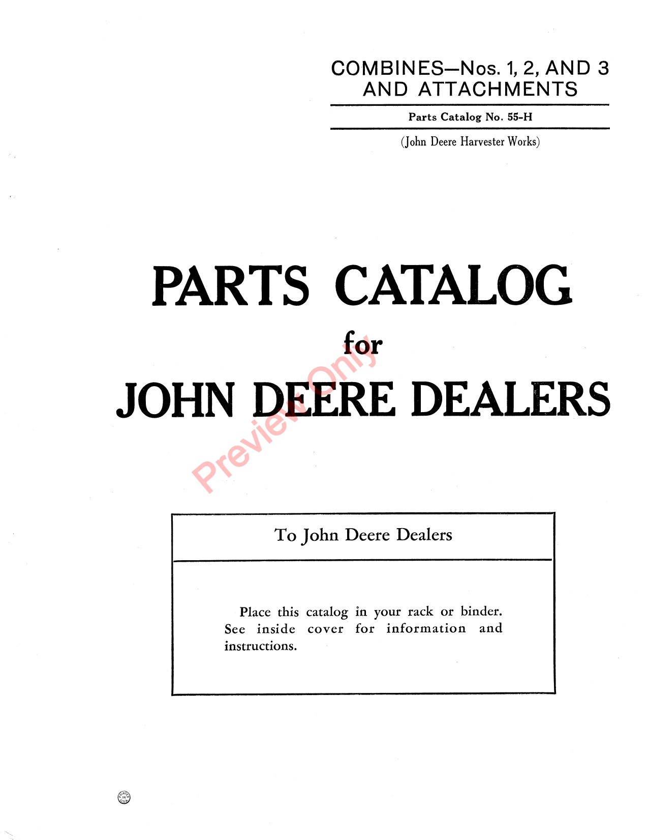 John Deere 1 to 3 Attachment Parts Catalog CAT55H