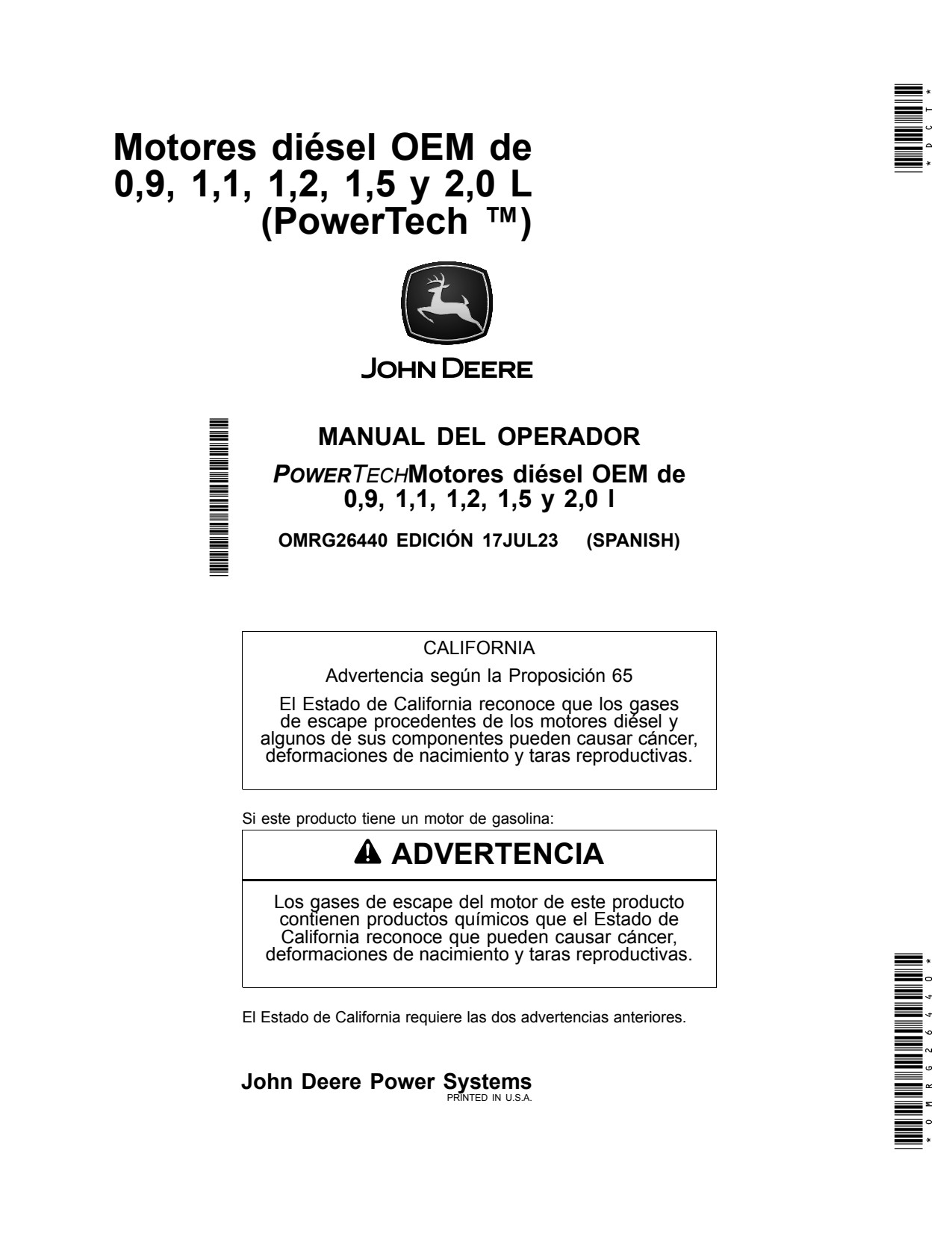 John Deere 1.5L 2.0L 1.1L 1.2L 0.9L 3009 3011 3012 3015 4020 OEM Diesel Engine Operator Manual OMRG26440 ES 1 John Deere 1.5L 2.0L 1.1L 1.2L 0.9L 3009 3011 3012 3015 4020 OEM Diesel Engine Operator Manual OMRG26440 ES