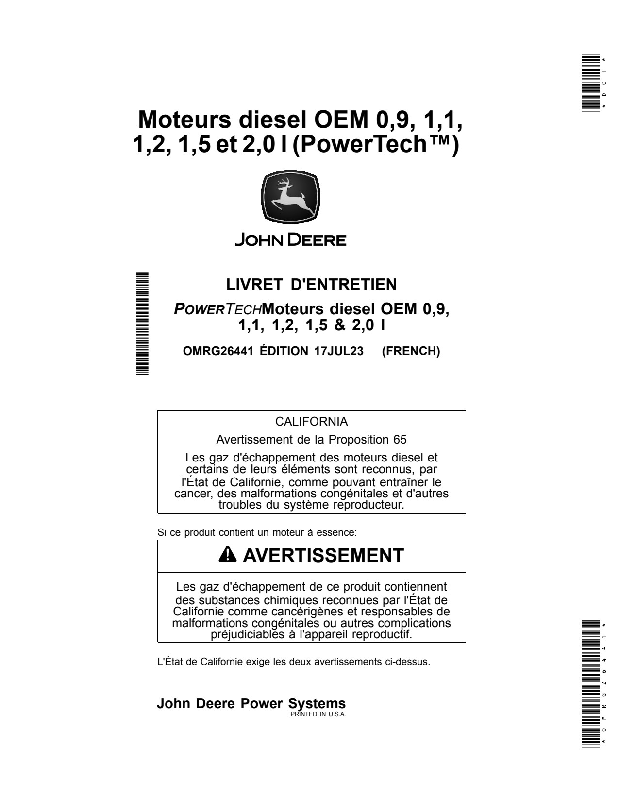 John Deere 1.5L 2.0L 1.1L 1.2L 0.9L 3009 3011 3012 3015 4020 OEM Diesel Engine Operator Manual OMRG26441 FR 1 John Deere 1.5L 2.0L 1.1L 1.2L 0.9L 3009 3011 3012 3015 4020 OEM Diesel Engine Operator Manual OMRG26441 FR