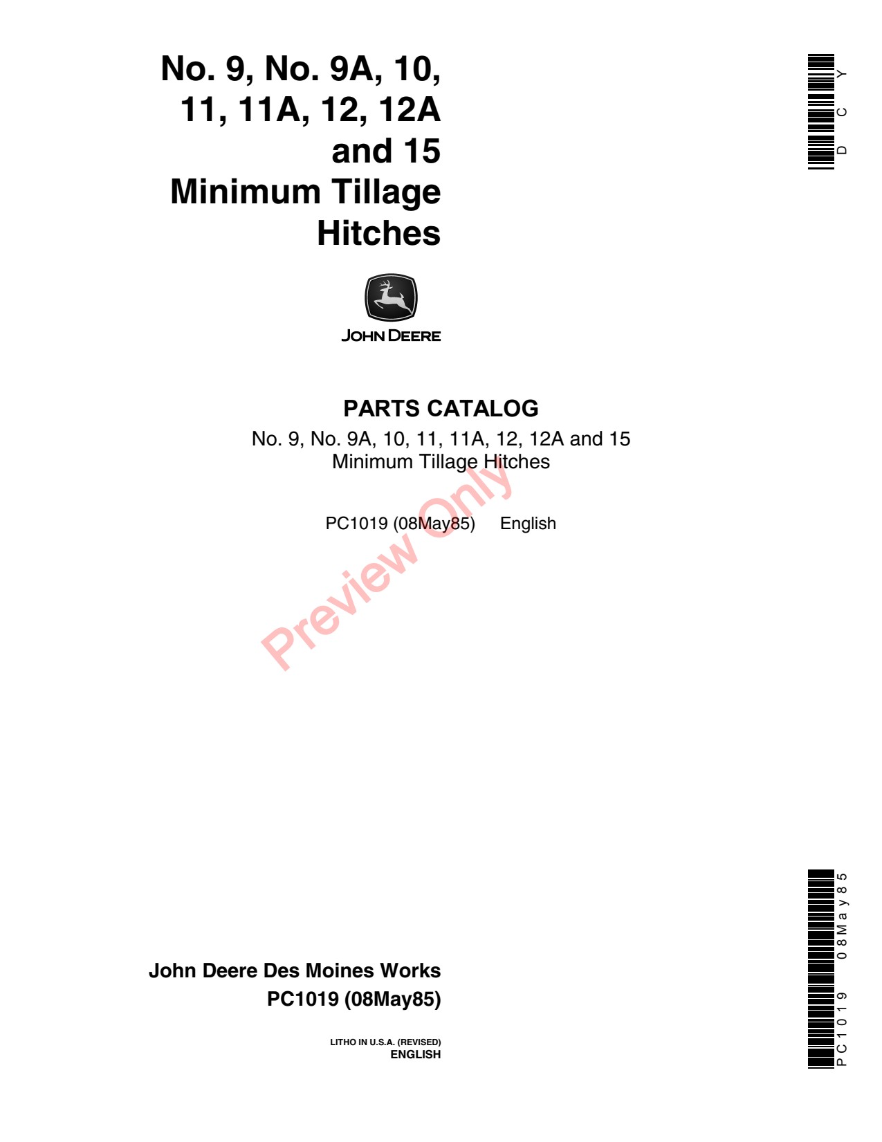 John Deere 10 11 11A 12 12A 15 9 9A Minimum Tillage Hitches Parts Catalog PC1019 1 John Deere 10 11 11A 12 12A 15 9 9A Minimum Tillage Hitches Parts Catalog PC1019