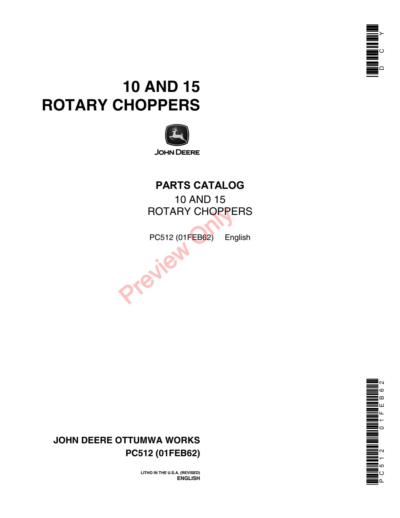John Deere 10 15 Rotary Chopper Parts Catalog PC512