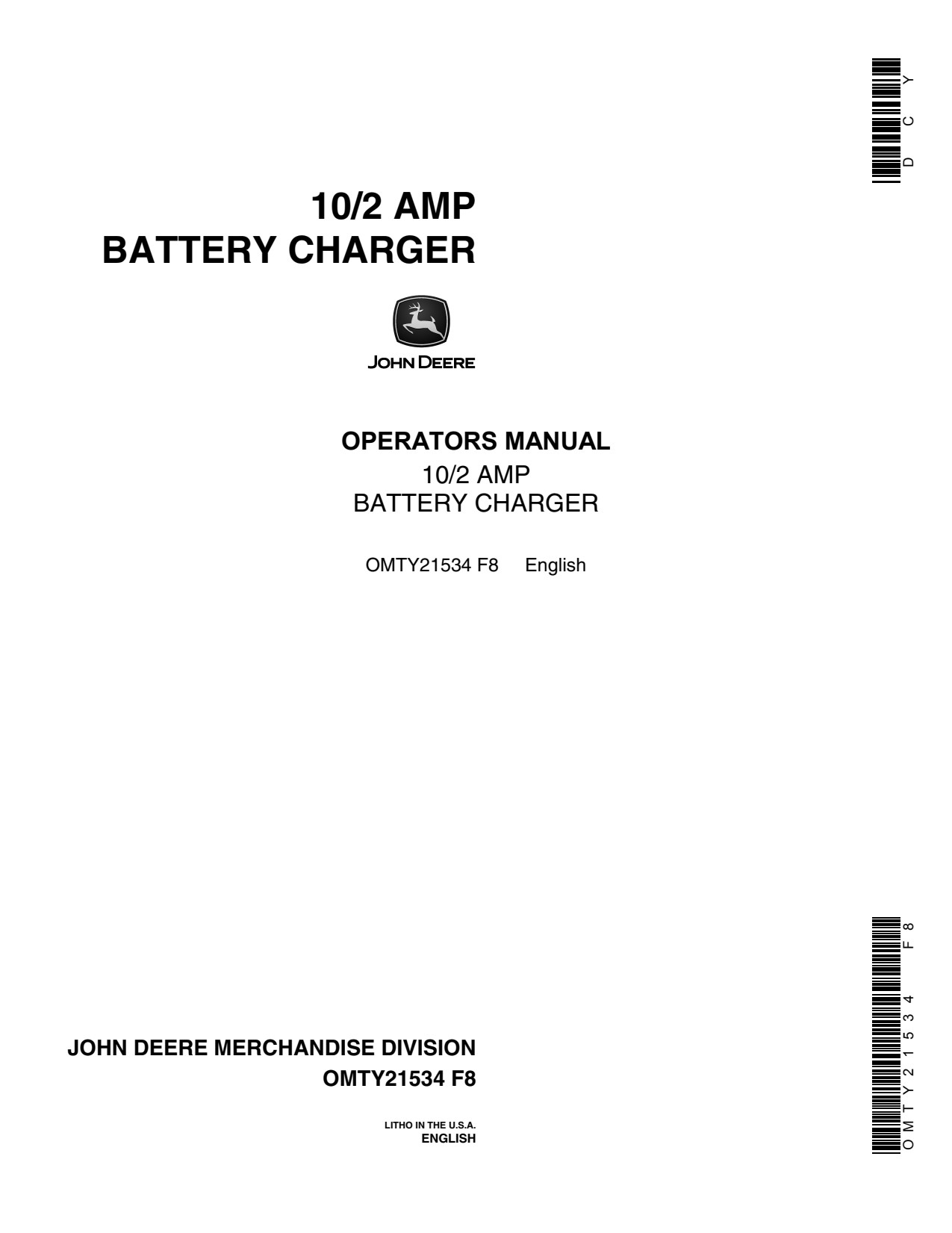 John Deere 10 2 AMP TY6170 Battery Charger Operator Manual OMTY21534 1 John Deere 10 2 AMP TY6170 Battery Charger Operator Manual OMTY21534