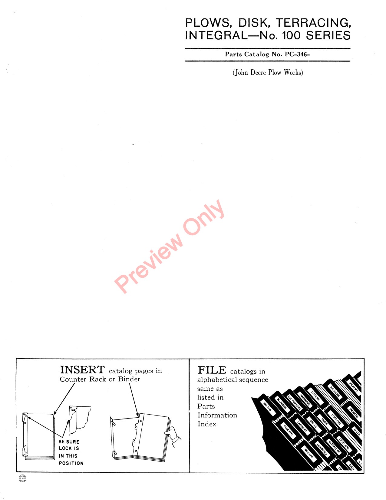 John Deere 100 Disk Terracing Plow Parts Catalog PC346 1 John Deere 100 Disk Terracing Plow Parts Catalog PC346