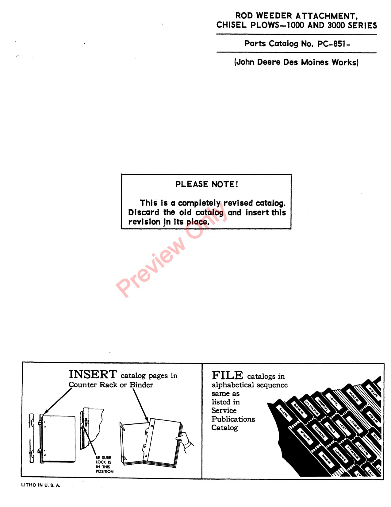 John Deere 1000 3000 Rod Weeder Attachment Parts Catalog PC851 1 John Deere 1000 3000 Rod Weeder Attachment Parts Catalog PC851