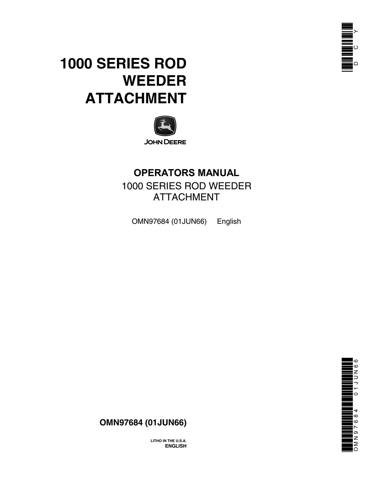 John Deere 1000 Rod Weeder Attachment Operator Manual OMN97684 1 John Deere 1000 Rod Weeder Attachment Operator Manual OMN97684