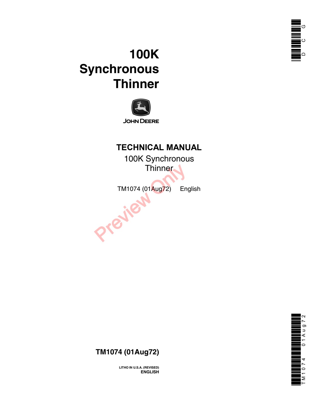 John Deere 100K Orchard Thinner Technical Manual TM1074