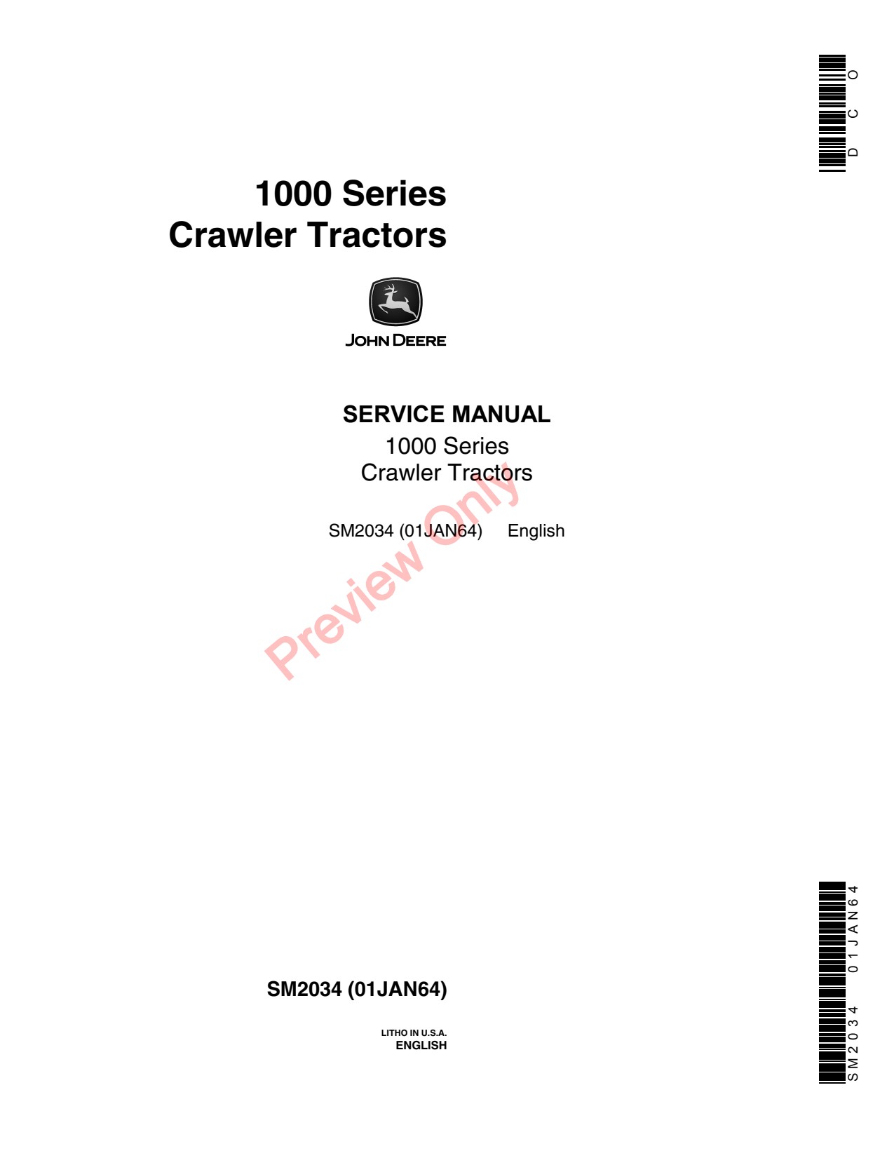 John Deere 1010 1000 Crawler Tractor Service Manual SM2034