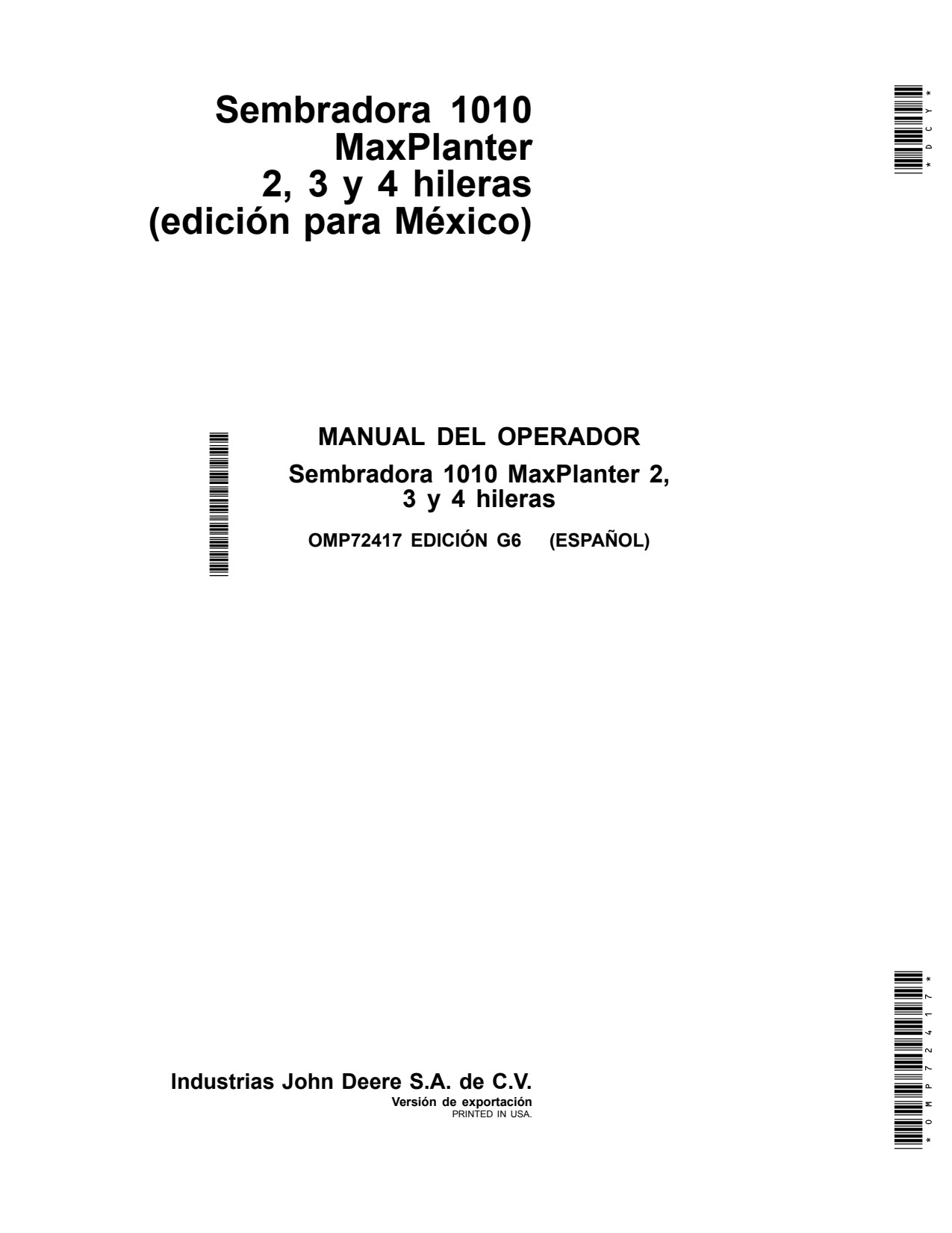 John Deere 1010 Planter Operator Manual OMP72417 ES 1 John Deere 1010 Planter Operator Manual OMP72417 ES