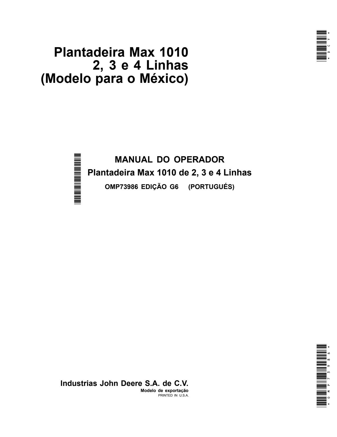 John Deere 1010 Planter Operator Manual OMP73986 PT 1 John Deere 1010 Planter Operator Manual OMP73986 PT