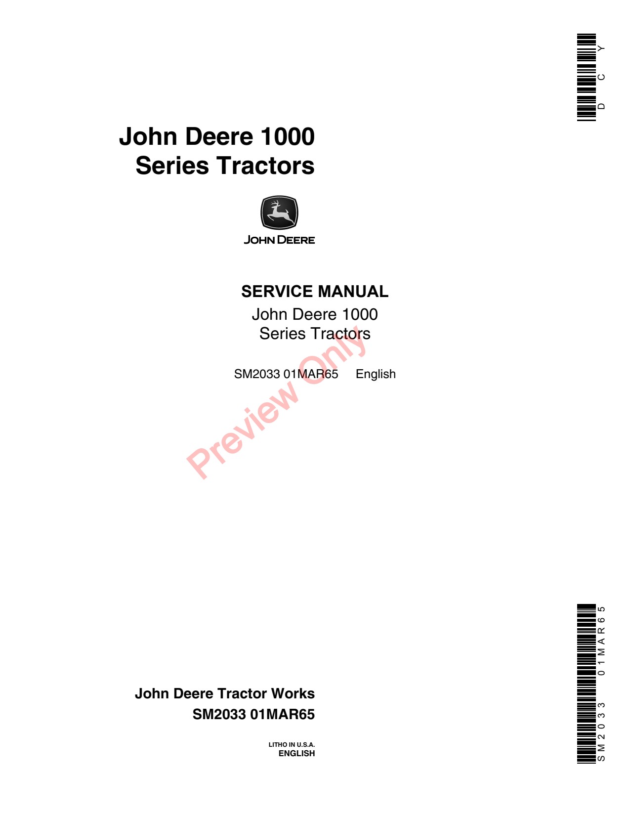 John Deere 1010 RS RU RUS O U R 1000 Crawler Loader Technical Manual SM2033