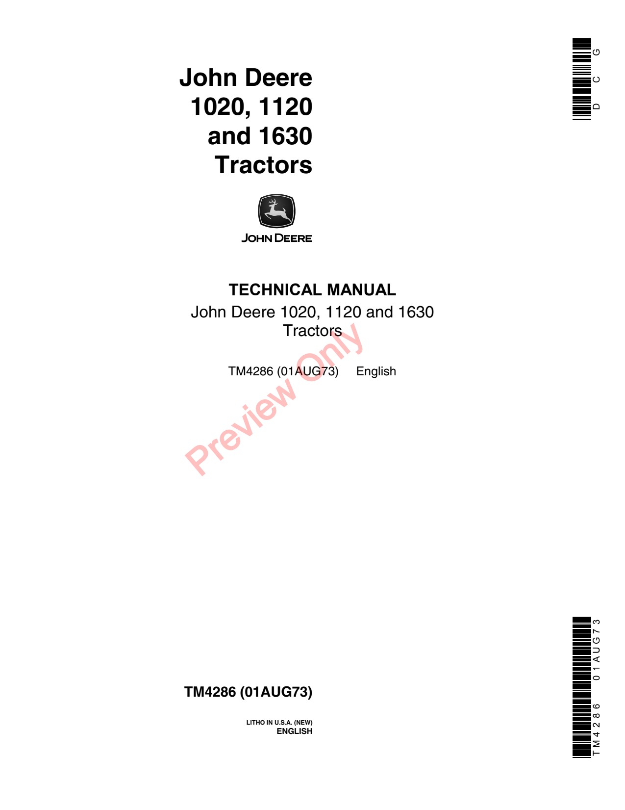 John Deere 1020 1120 1630 Tractor Technical Manual TM4286