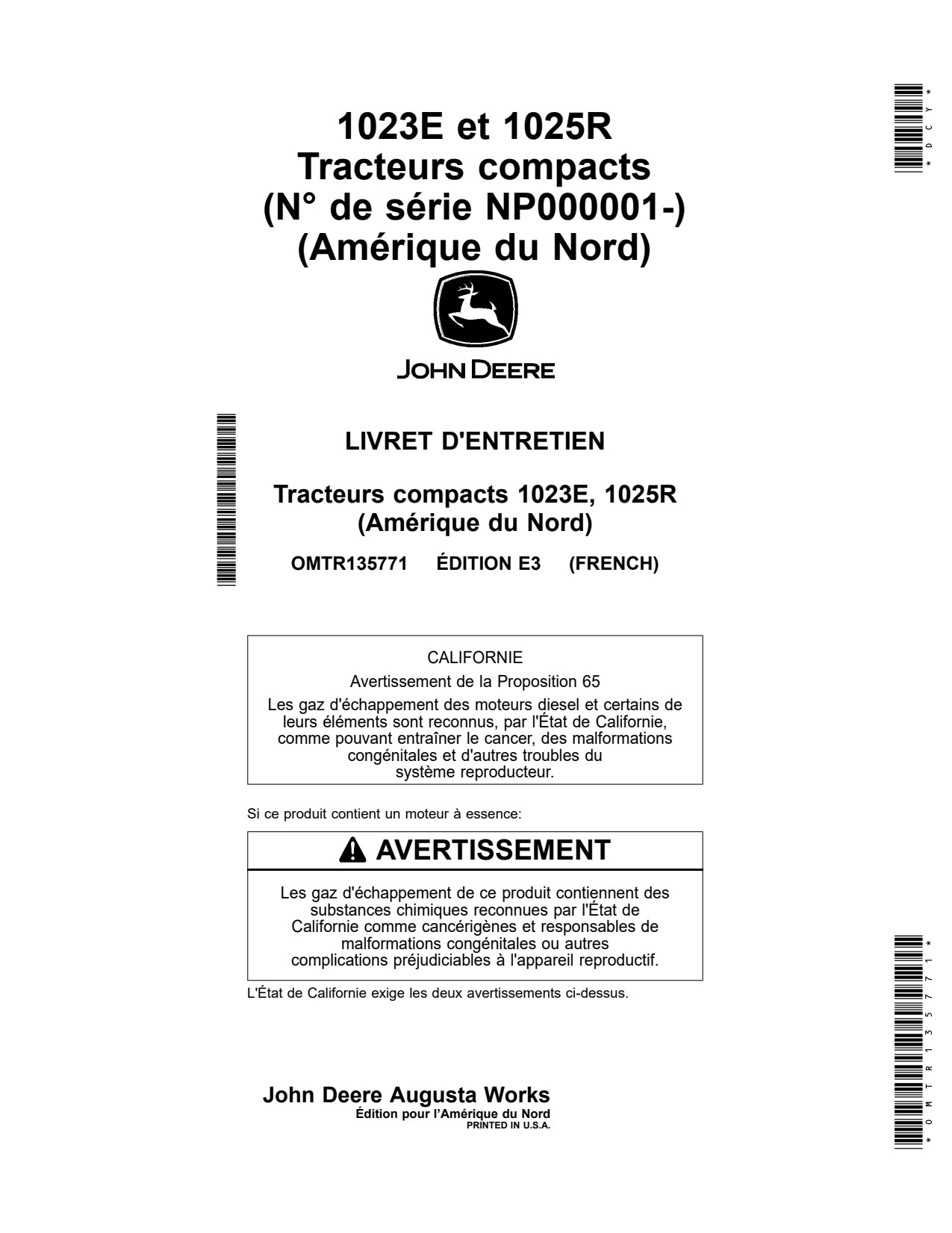 John Deere 1025R 1023E Compact Utility Tractor Operator Manual OMTR135771 FR 1 John Deere 1025R 1023E Compact Utility Tractor Operator Manual OMTR135771 FR