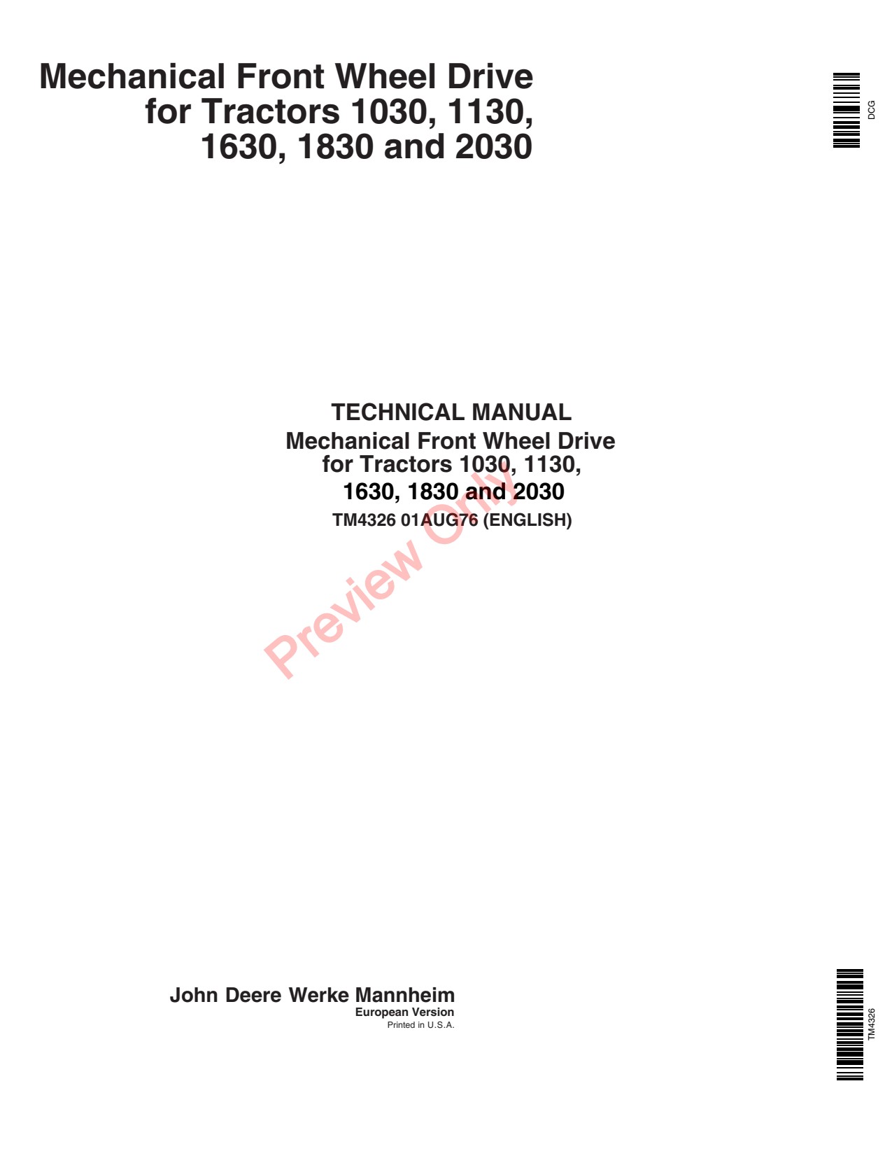 John Deere 1030 1130 1630 to 2030 Tractor Technical Manual TM4326 1 John Deere 1030 1130 1630 to 2030 Tractor Technical Manual TM4326
