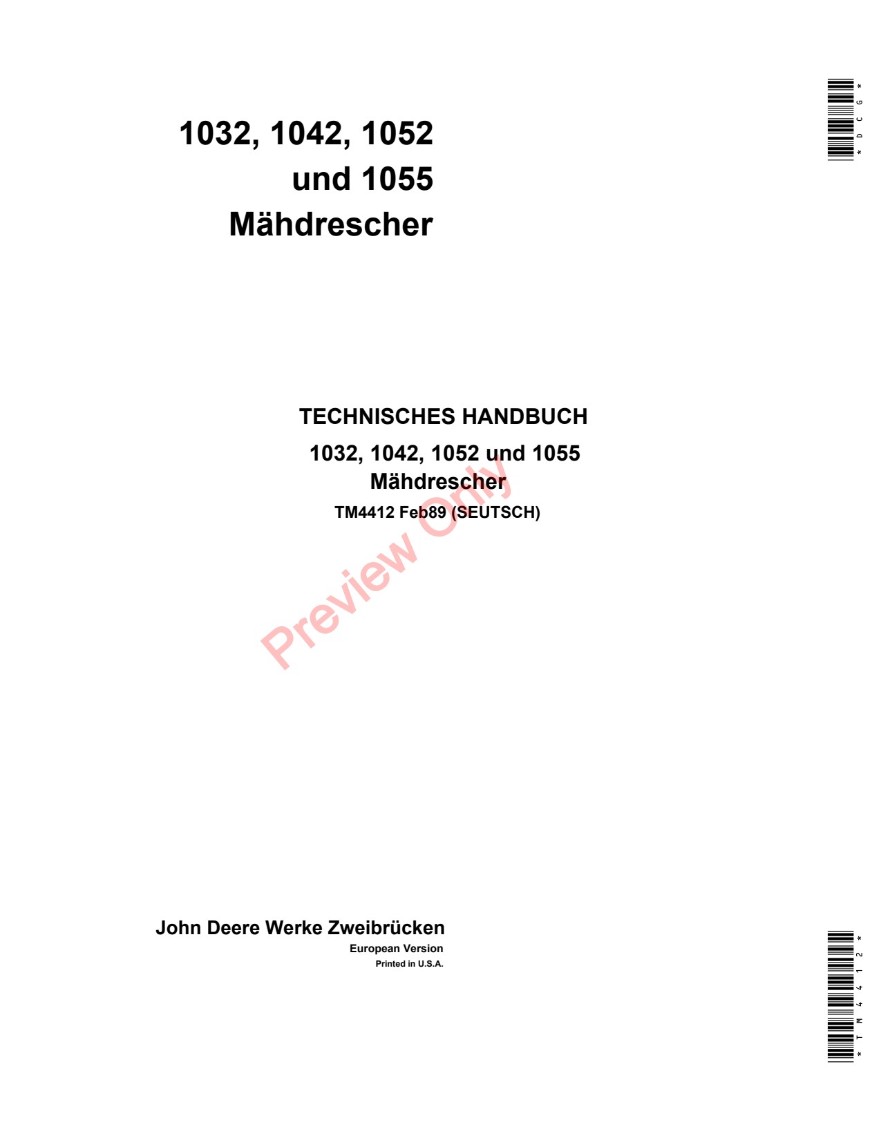 John Deere 1032 to 1052 1055 Large Square Baler Technical Manual TM4412 DE 1 John Deere 1032 to 1052 1055 Large Square Baler Technical Manual TM4412 DE