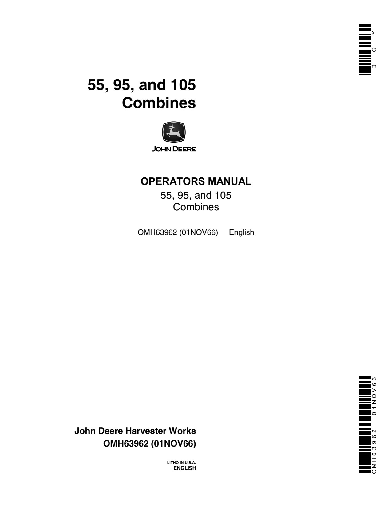 John Deere 105 55 95 Combine Operator Manual OMH63962 1 John Deere 105 55 95 Combine Operator Manual OMH63962