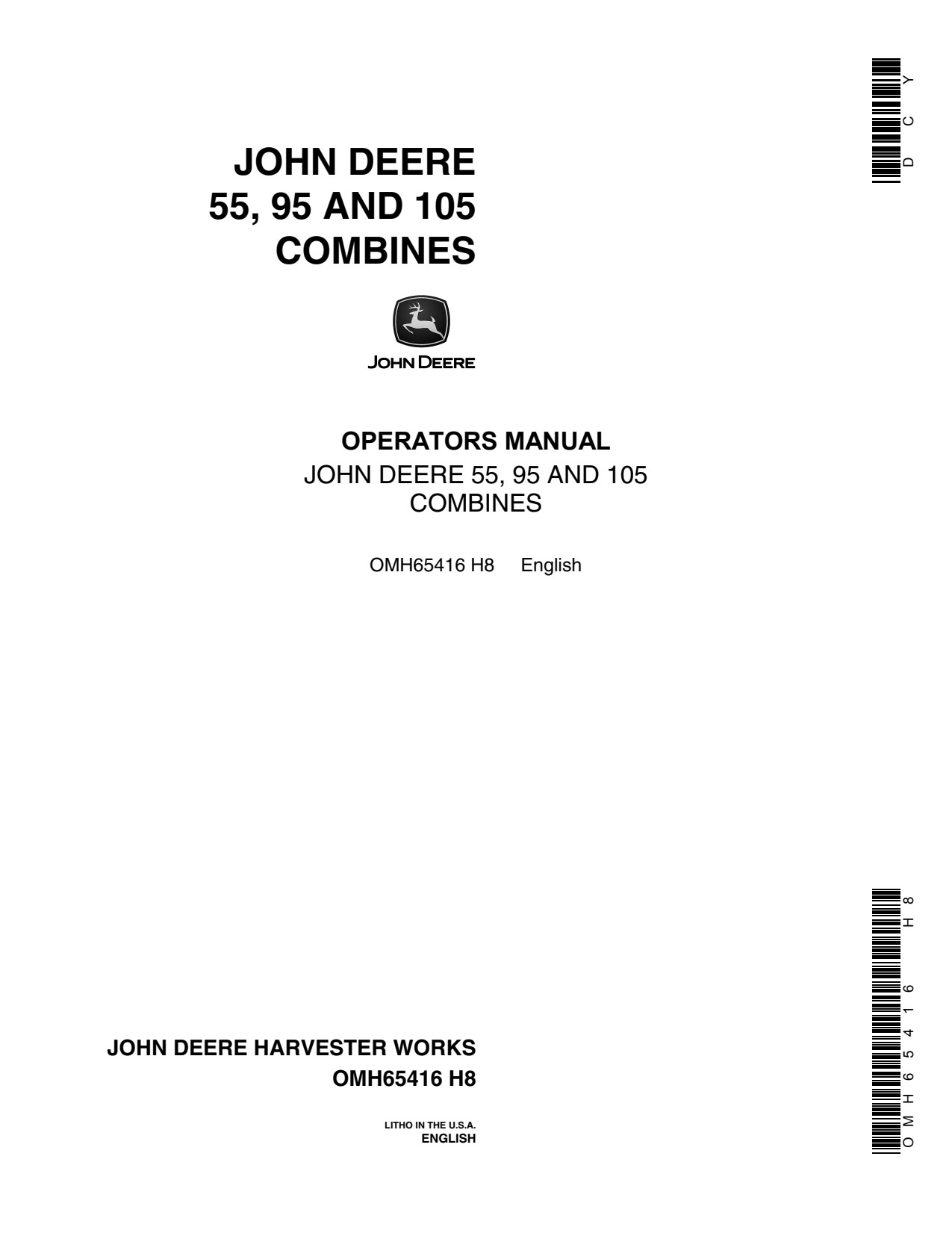 John Deere 105 55 95 Combine Operator Manual OMH65416 1 John Deere 105 55 95 Combine Operator Manual OMH65416