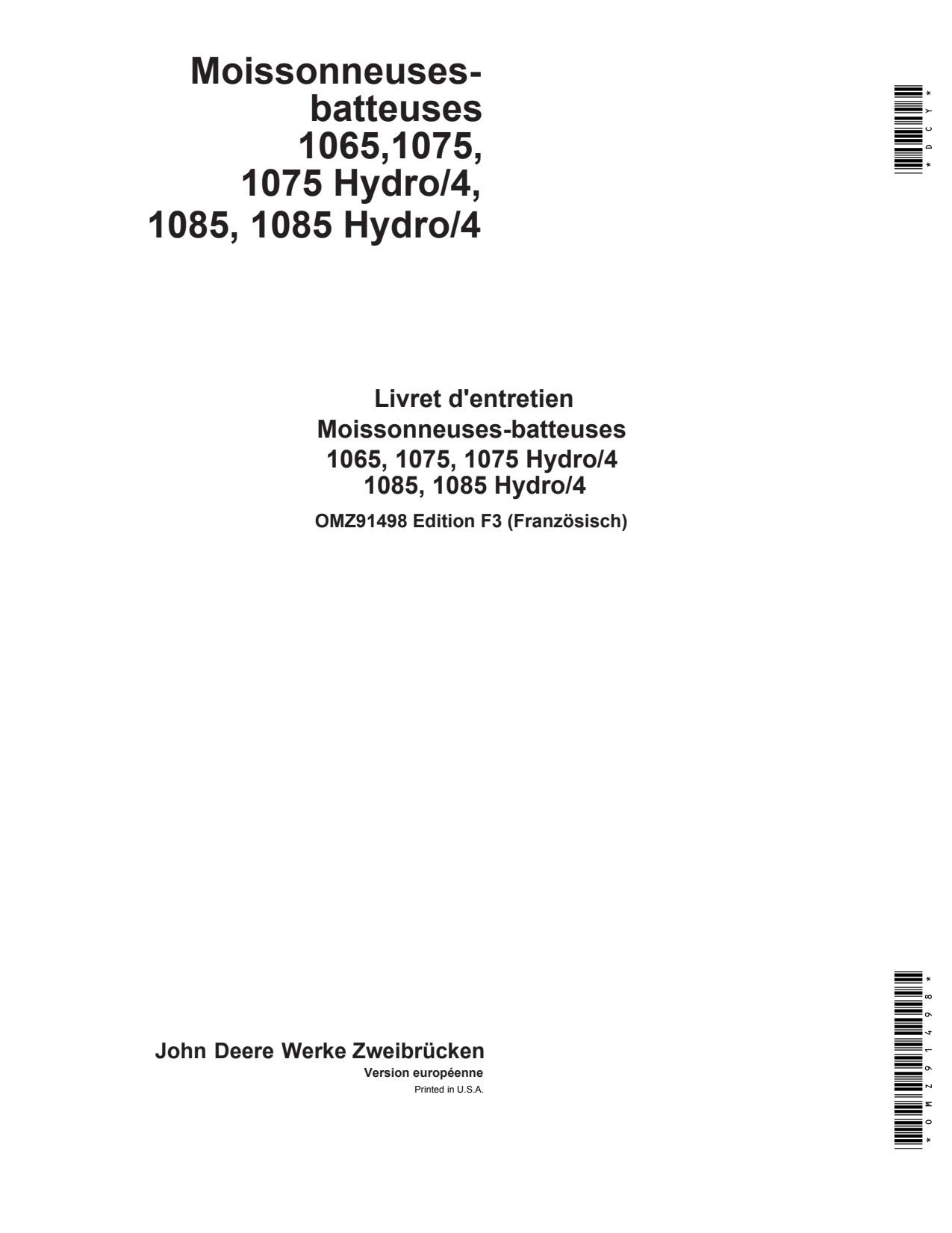 John Deere 1065 1075 Hydro-4 1085 Hydro-4 Mulch Drill Operator Manual OMZ91498 FR 1 John Deere 1065 1075 Hydro-4 1085 Hydro-4 Mulch Drill Operator Manual OMZ91498 FR