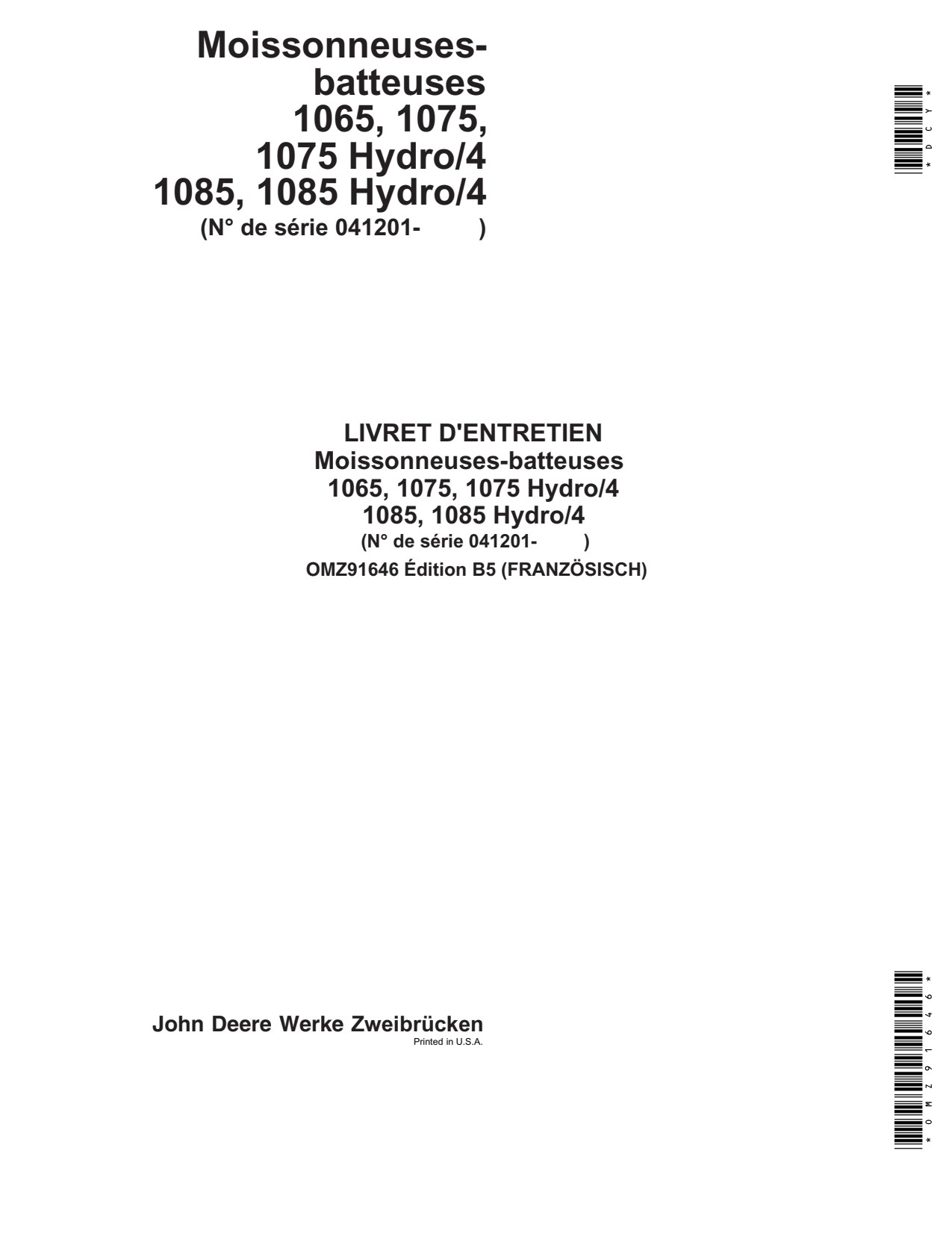 John Deere 1065 1075 Hydro-4 1085 Hydro-4 Mulch Drill Operator Manual OMZ91646 FR 1 John Deere 1065 1075 Hydro-4 1085 Hydro-4 Mulch Drill Operator Manual OMZ91646 FR