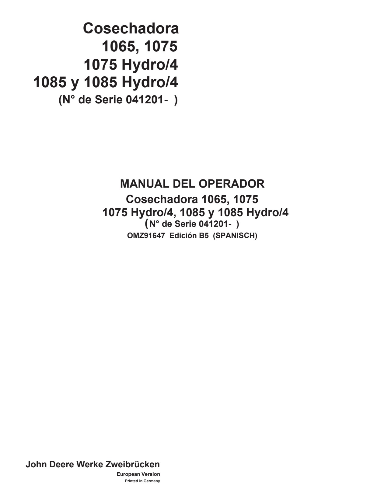 John Deere 1065 1075 Hydro-4 1085 Hydro-4 Mulch Drill Operator Manual OMZ91647 ES 1 John Deere 1065 1075 Hydro-4 1085 Hydro-4 Mulch Drill Operator Manual OMZ91647 ES
