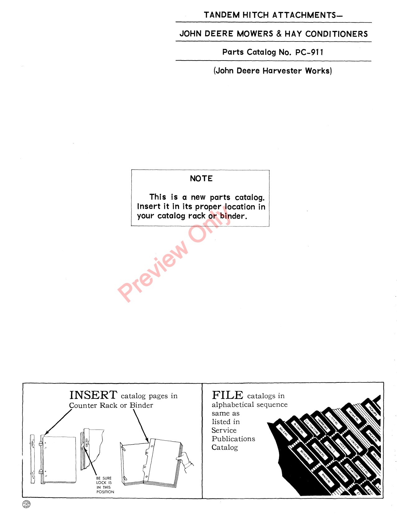 John Deere 11 20A 37 to 39 5 8 9 Tandem Hitch Attachment Parts Catalog PC911 1 John Deere 11 20A 37 to 39 5 8 9 Tandem Hitch Attachment Parts Catalog PC911
