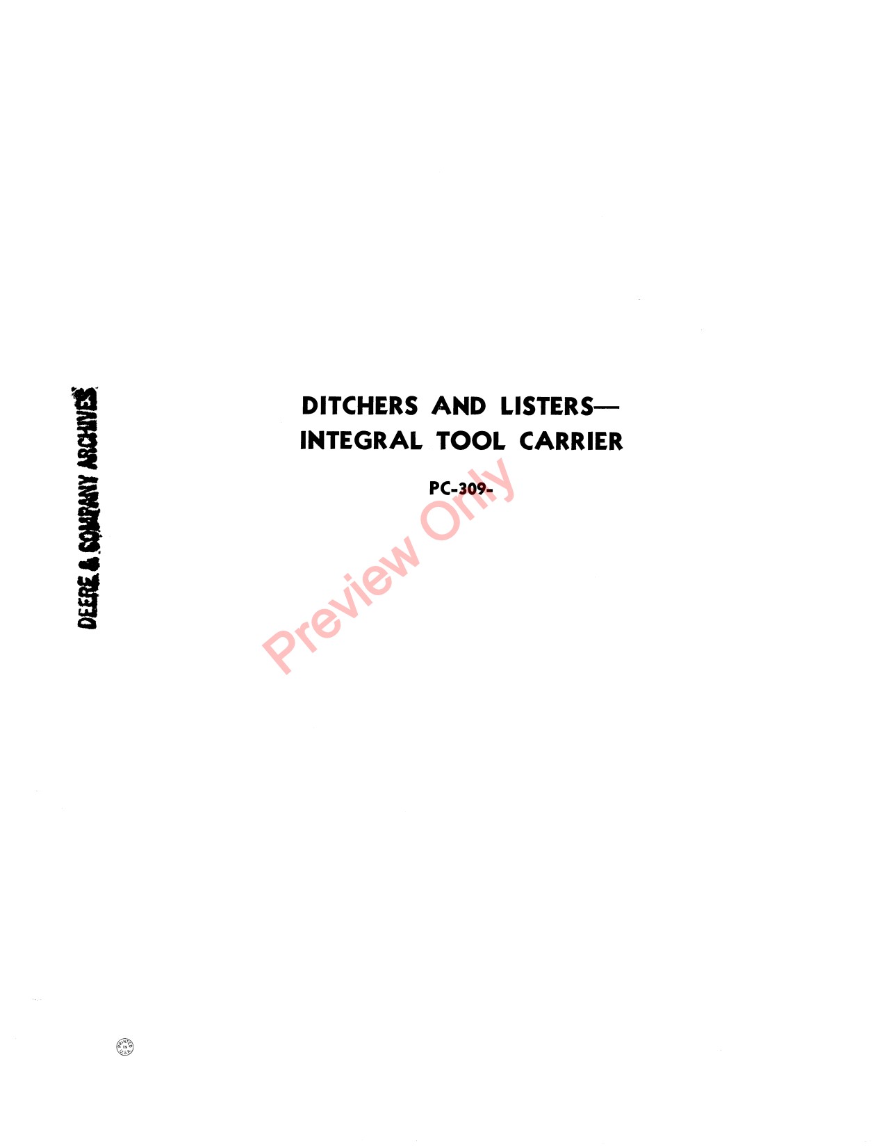 John Deere 11 CZ100 Listers-Integral Tool Carrier Parts Catalog PC309