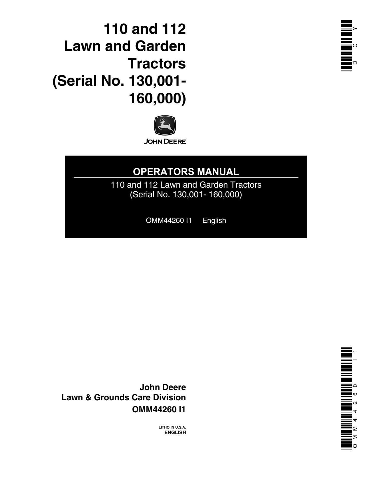 John Deere 110 112 112H 110H Garden Tractor Operator Manual OMM44260 1 John Deere 110 112 112H 110H Garden Tractor Operator Manual OMM44260