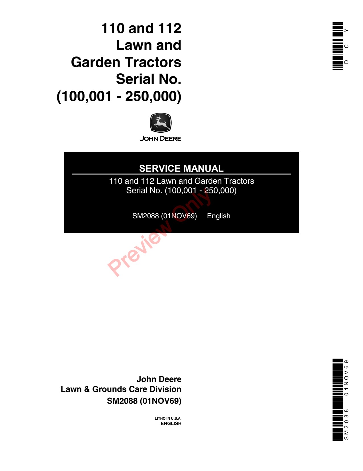 John Deere 110 112 112H 110H Garden Tractor Technical Manual SM2088 1 John Deere 110 112 112H 110H Garden Tractor Technical Manual SM2088