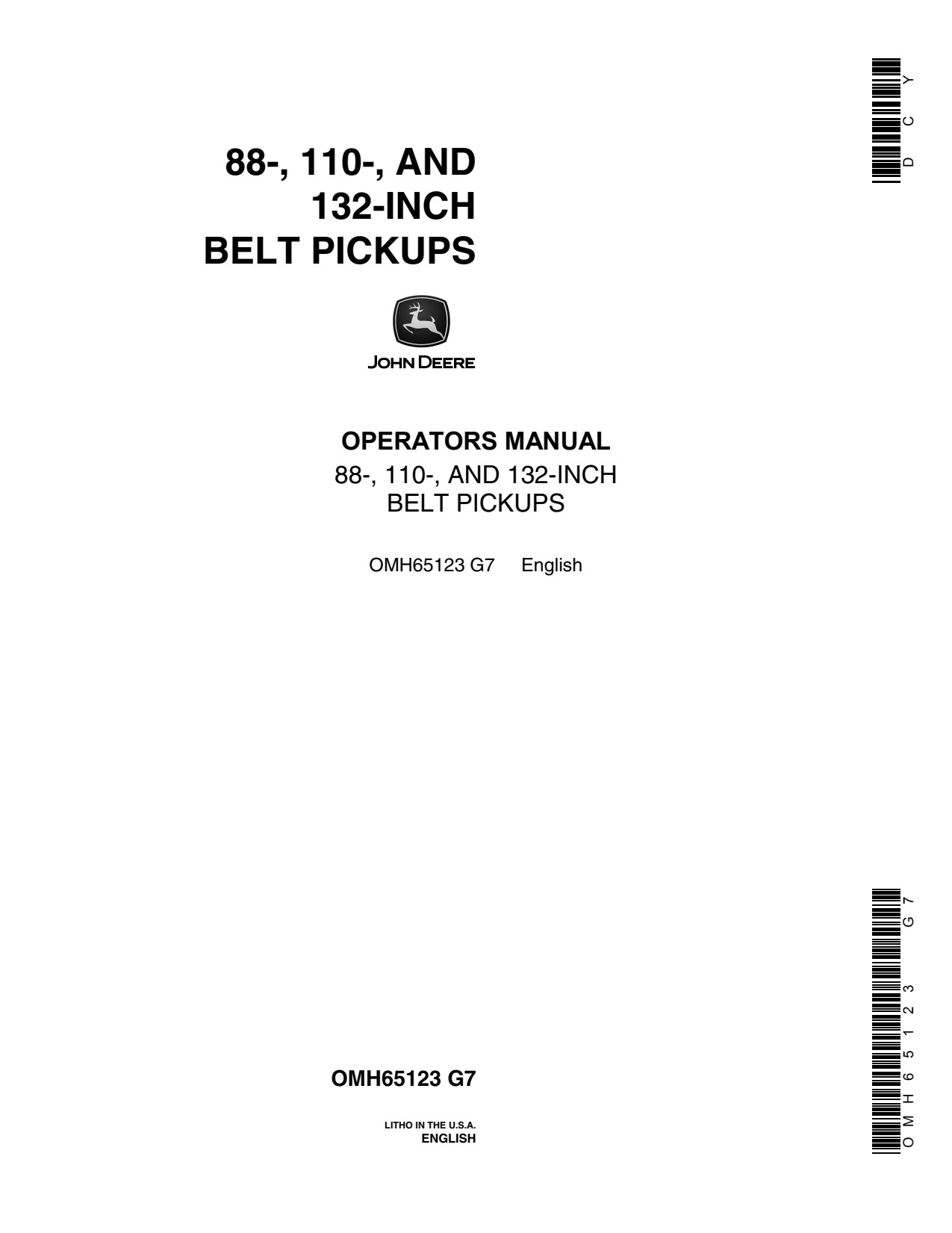 John Deere 110 Inch 132 88 Belt Pickup Operator Manual OMH65123 1 John Deere 110 Inch 132 88 Belt Pickup Operator Manual OMH65123