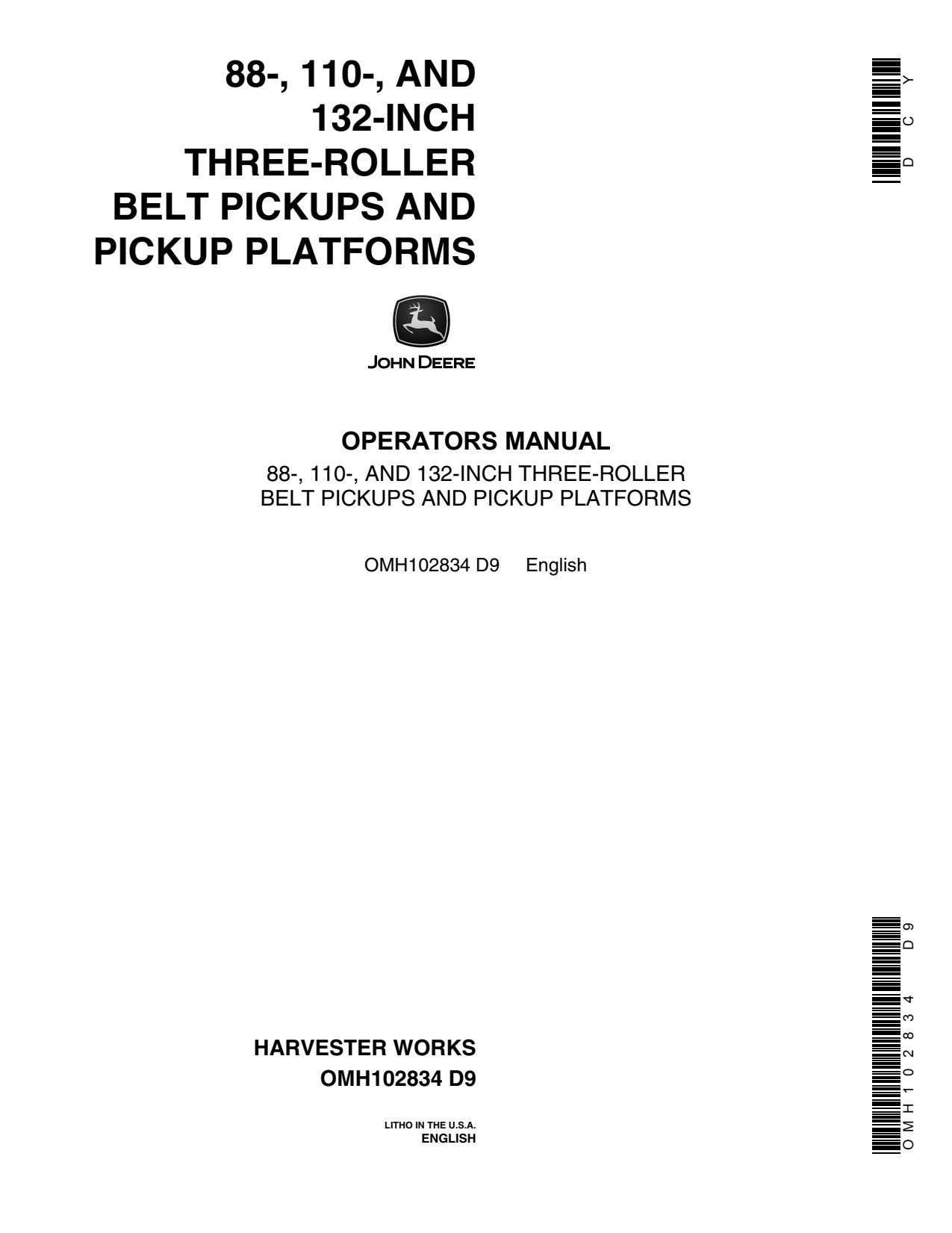 John Deere 110 Inch 132 88 Pickup Header Platform Operator Manual OMH102834 1 John Deere 110 Inch 132 88 Pickup Header Platform Operator Manual OMH102834