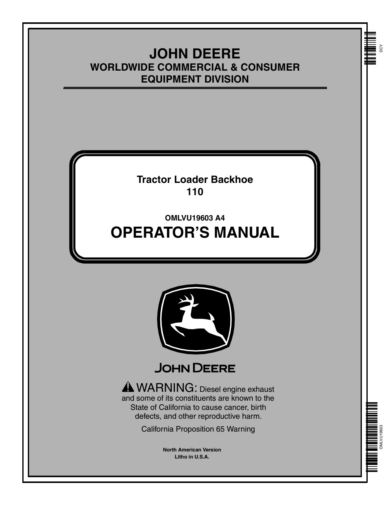 John Deere 110 Tractor Loader Backhoe Operator Manual OMLVU19603 1 John Deere 110 Tractor Loader Backhoe Operator Manual OMLVU19603