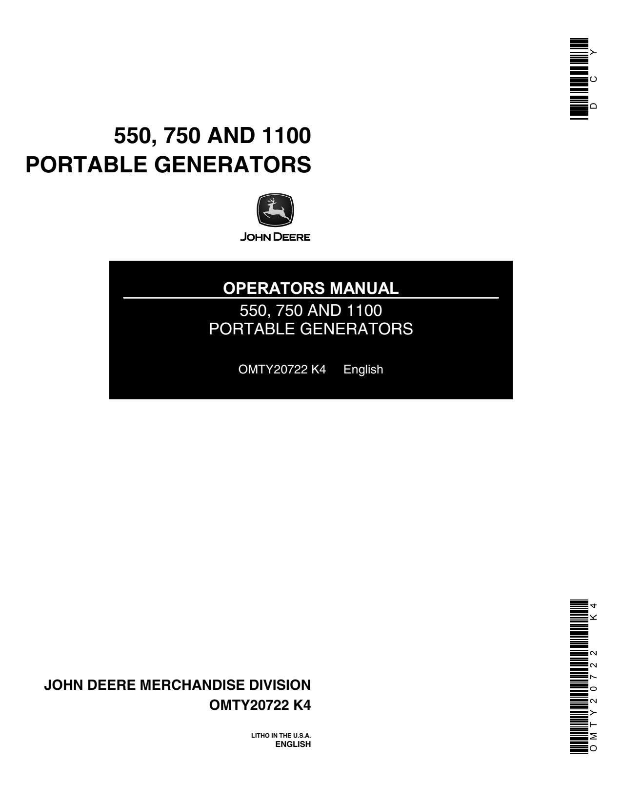 John Deere 1100 550 750 Portable Generator Operator Manual OMTY20722 1 John Deere 1100 550 750 Portable Generator Operator Manual OMTY20722
