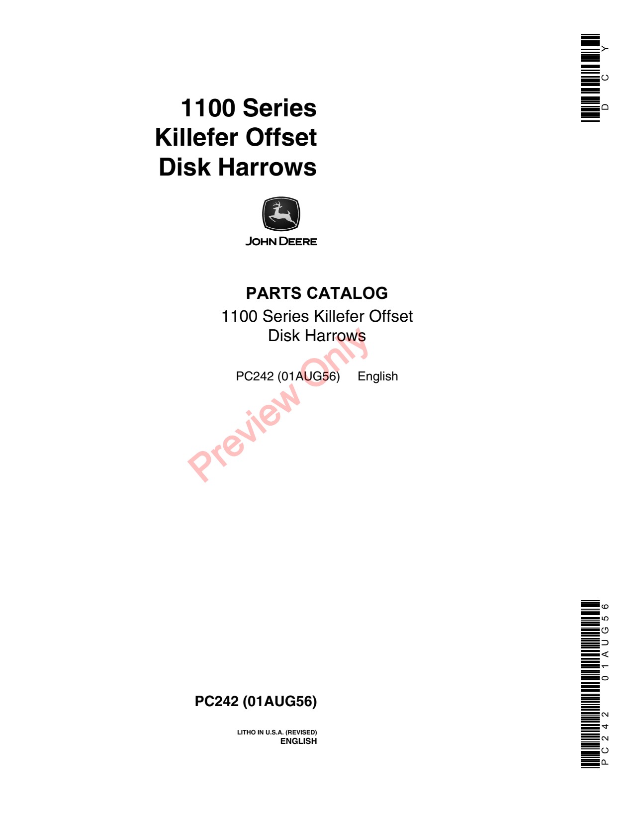 John Deere 1100 Killefer Offset Disk Harrow Parts Catalog PC242 1 John Deere 1100 Killefer Offset Disk Harrow Parts Catalog PC242
