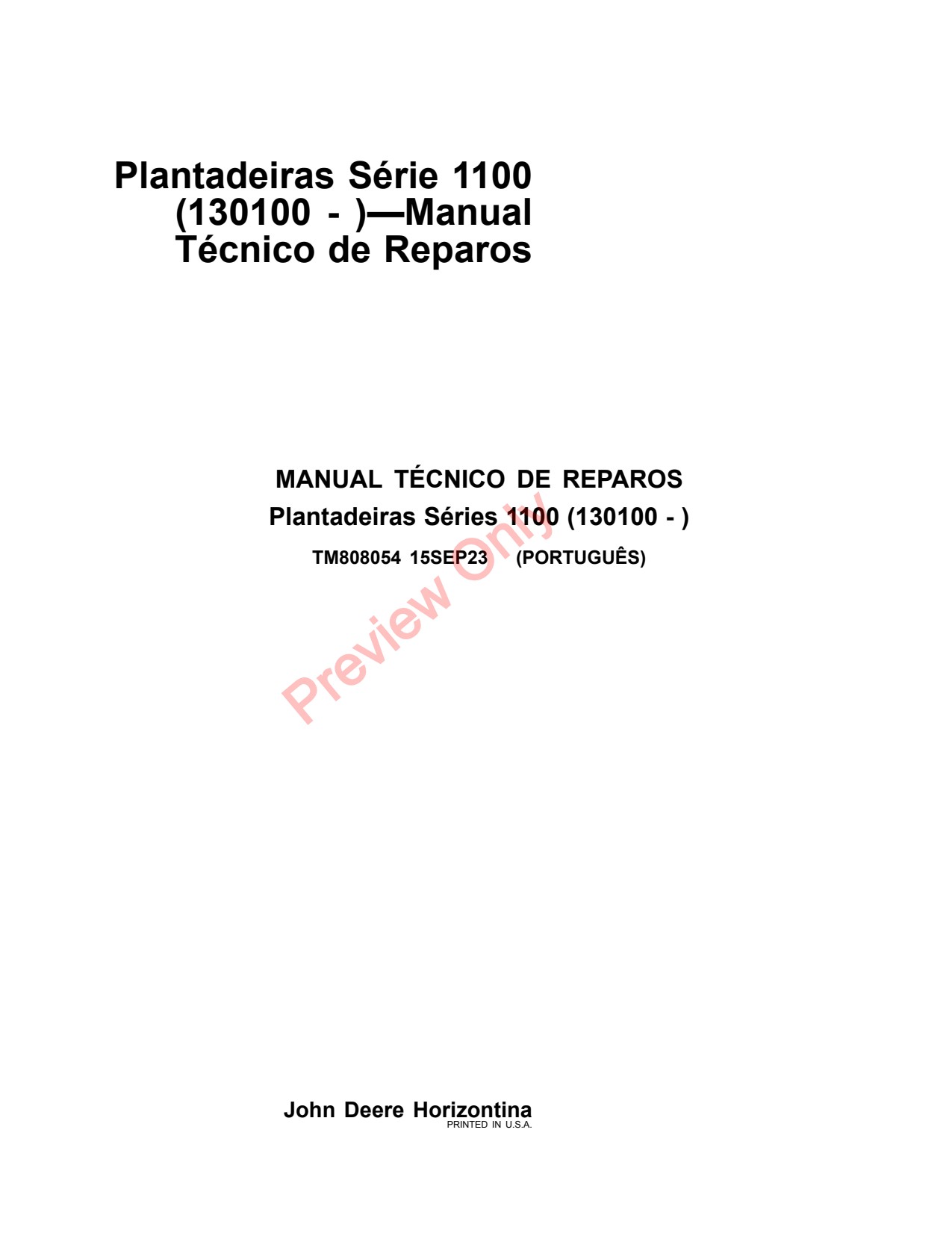John Deere 1107 1113 1111 1109 1100 Planter Repair Technical Manual TM808054 PT