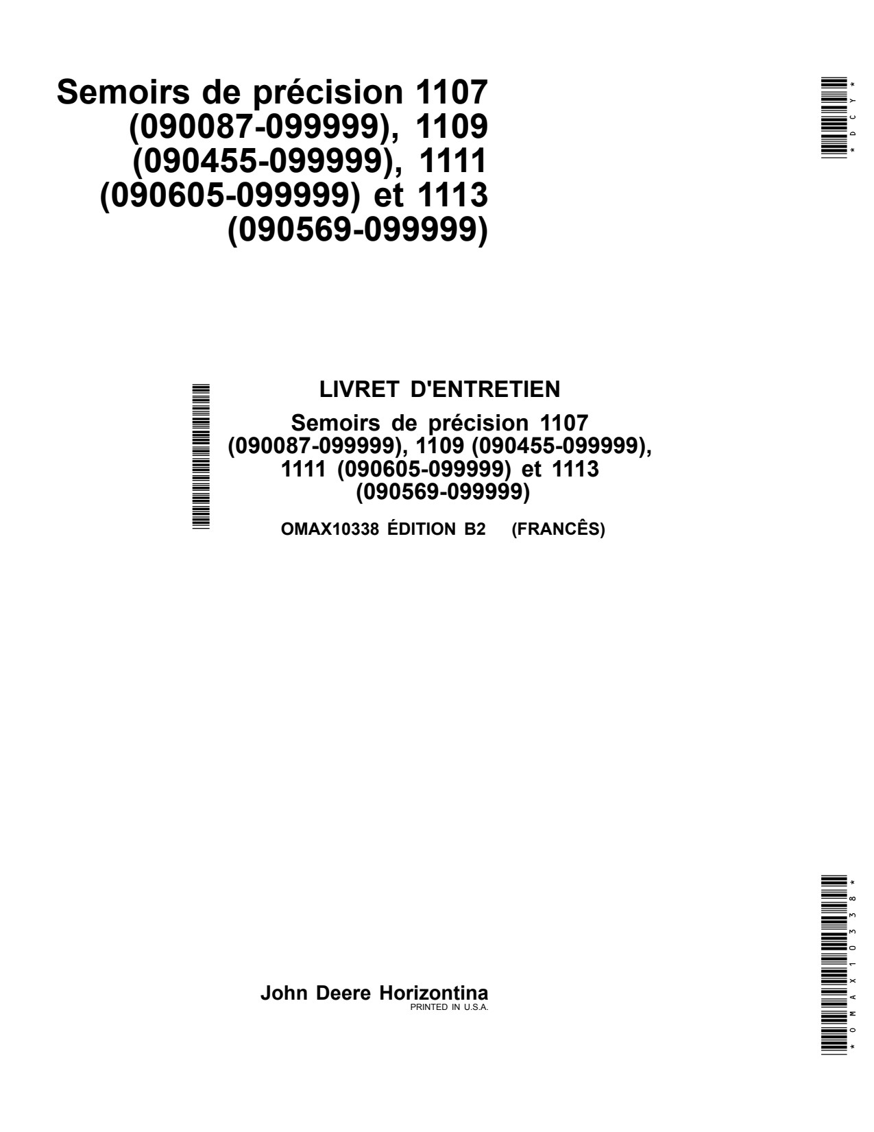John Deere 1107 to 1113 Planter Operator Manual OMAX10338 FR 1 John Deere 1107 to 1113 Planter Operator Manual OMAX10338 FR