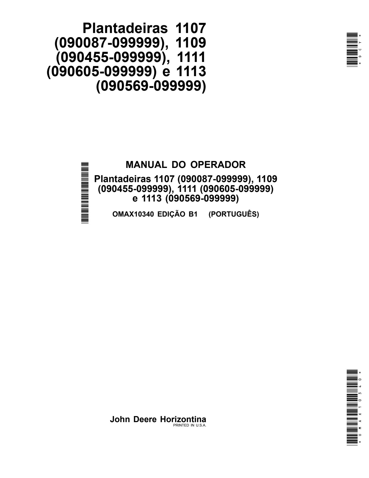 John Deere 1107 to 1113 Planter Operator Manual OMAX10340 PT 1 John Deere 1107 to 1113 Planter Operator Manual OMAX10340 PT