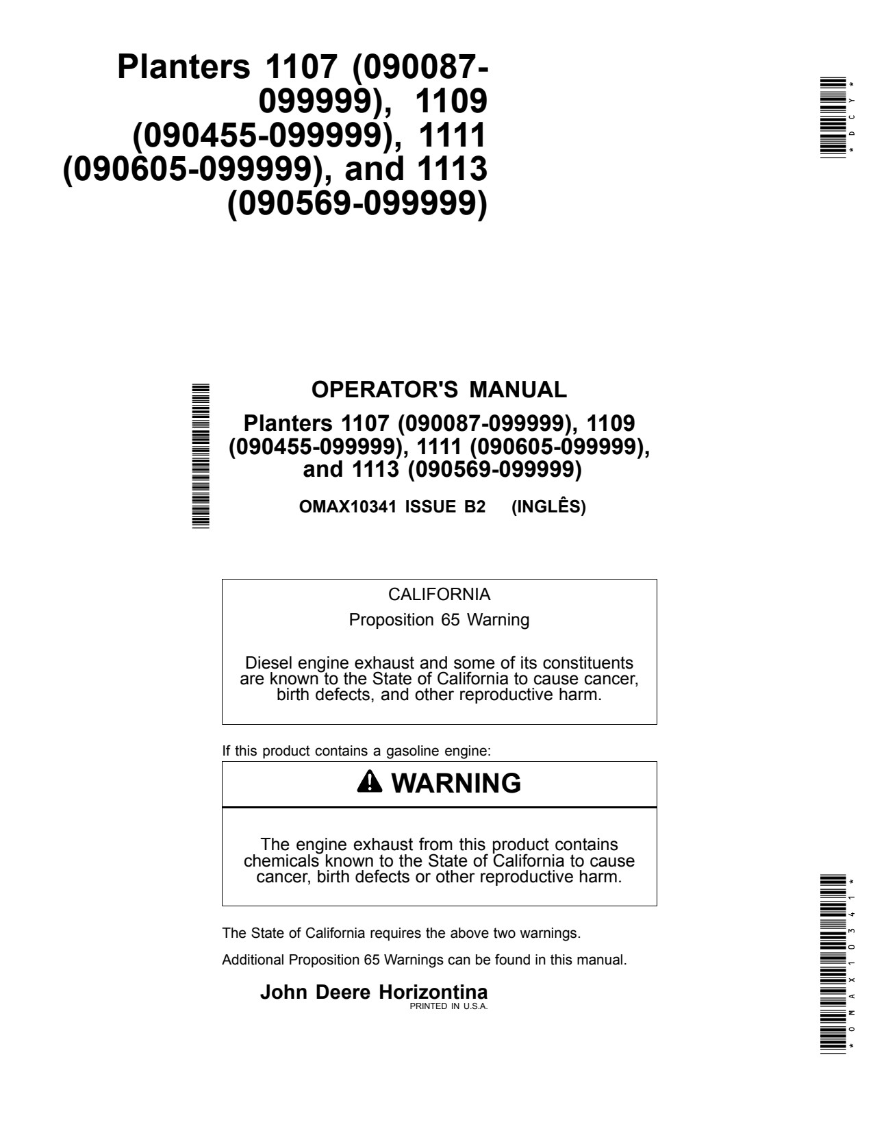 John Deere 1107 to 1113 Planter Operator Manual OMAX10341 1 John Deere 1107 to 1113 Planter Operator Manual OMAX10341