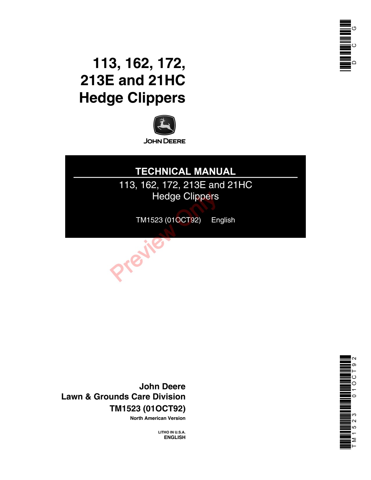 John Deere 113 162 172 213E Edger Trimmer Technical Manual TM1523 1 John Deere 113 162 172 213E Edger Trimmer Technical Manual TM1523