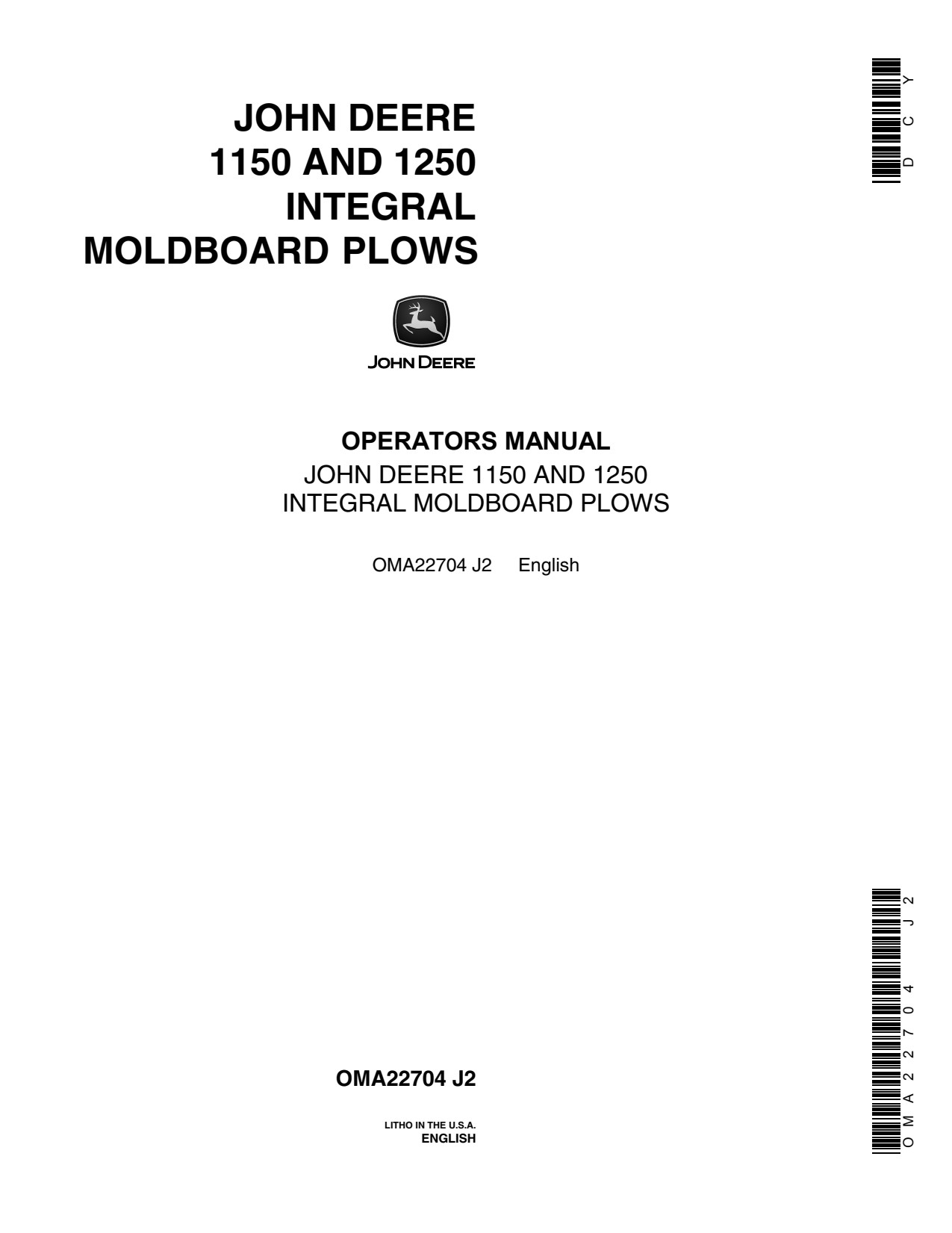 John Deere 1150 1250 Integral Moldboard Plow Operator Manual OMA22704 1 John Deere 1150 1250 Integral Moldboard Plow Operator Manual OMA22704