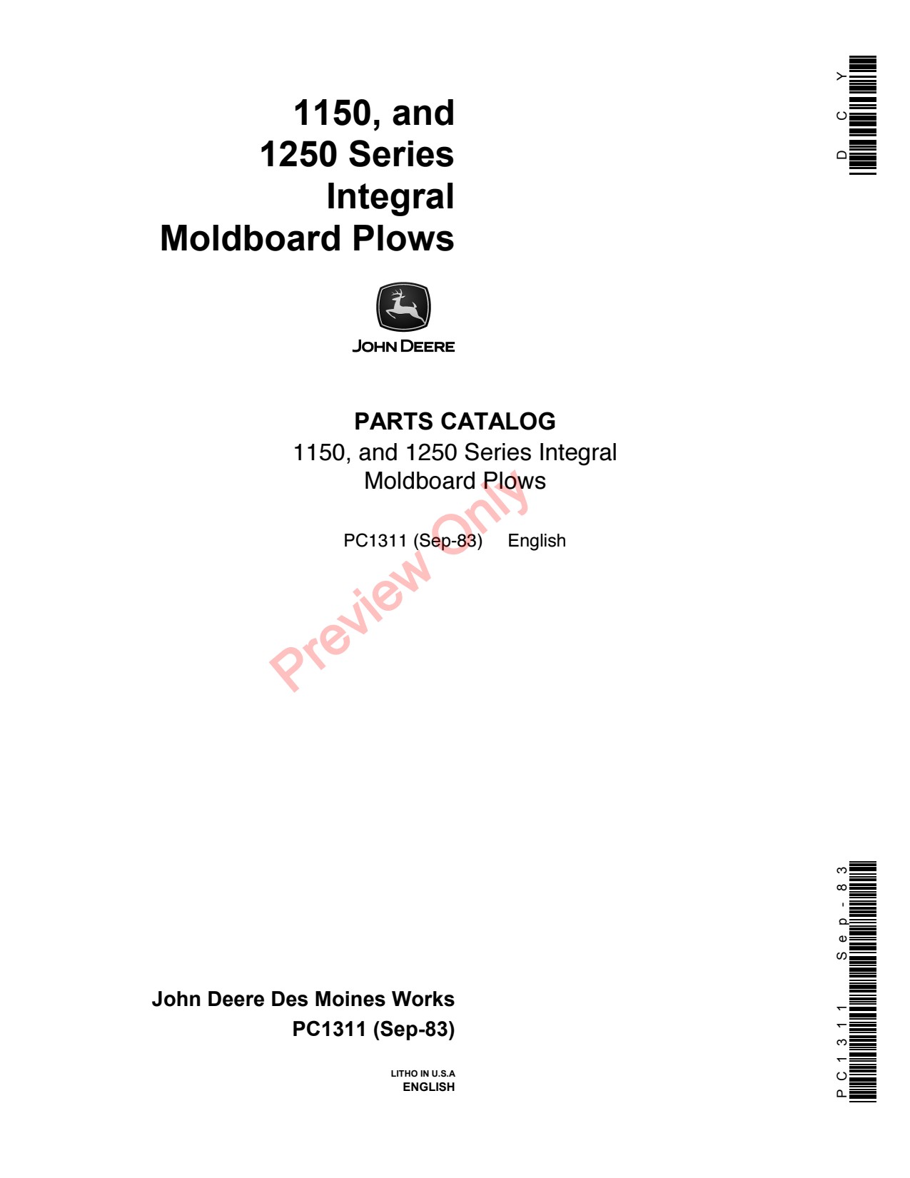 John Deere 1150 1250 Integral Moldboard Plow Parts Catalog PC1311 1 John Deere 1150 1250 Integral Moldboard Plow Parts Catalog PC1311