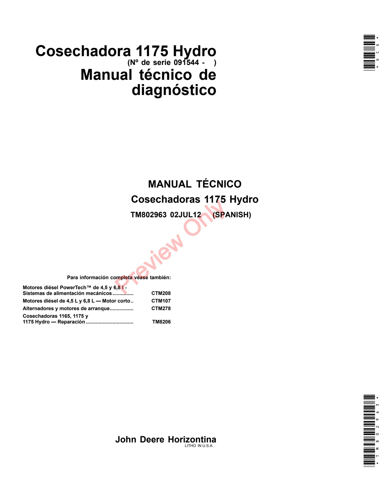 John Deere 1175 Combine Technical Manual TM802963 ES 1 John Deere 1175 Combine Technical Manual TM802963 ES
