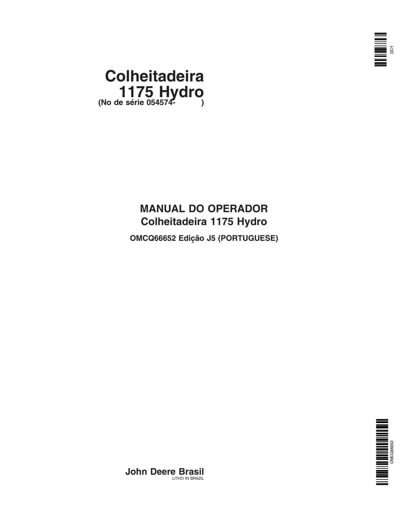 John Deere 1175 Hydro Combine Operator Manual OMCQ66652 PT 1 John Deere 1175 Hydro Combine Operator Manual OMCQ66652 PT