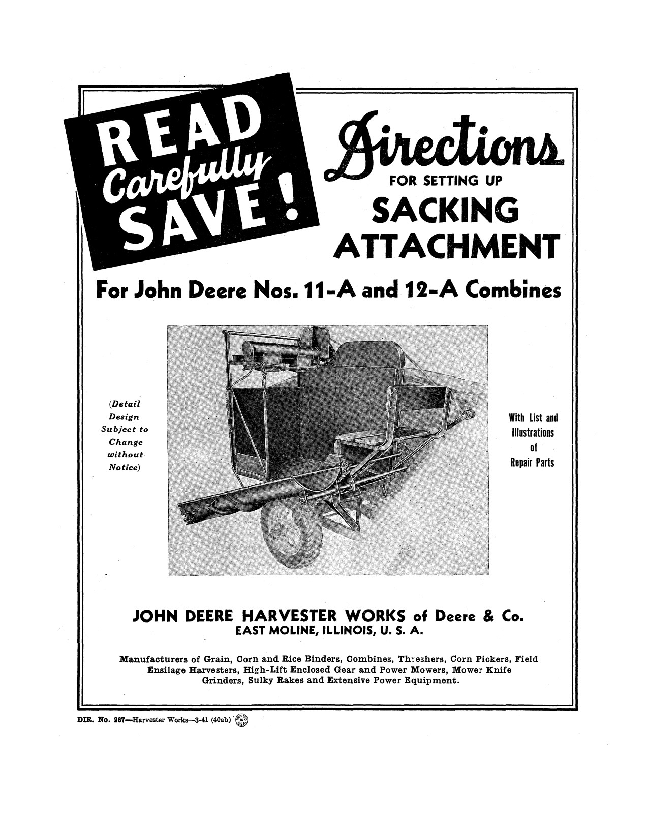 John Deere 11A 12-A 11 12 Combine Operator Manual DIR267A 1 John Deere 11A 12-A 11 12 Combine Operator Manual DIR267A
