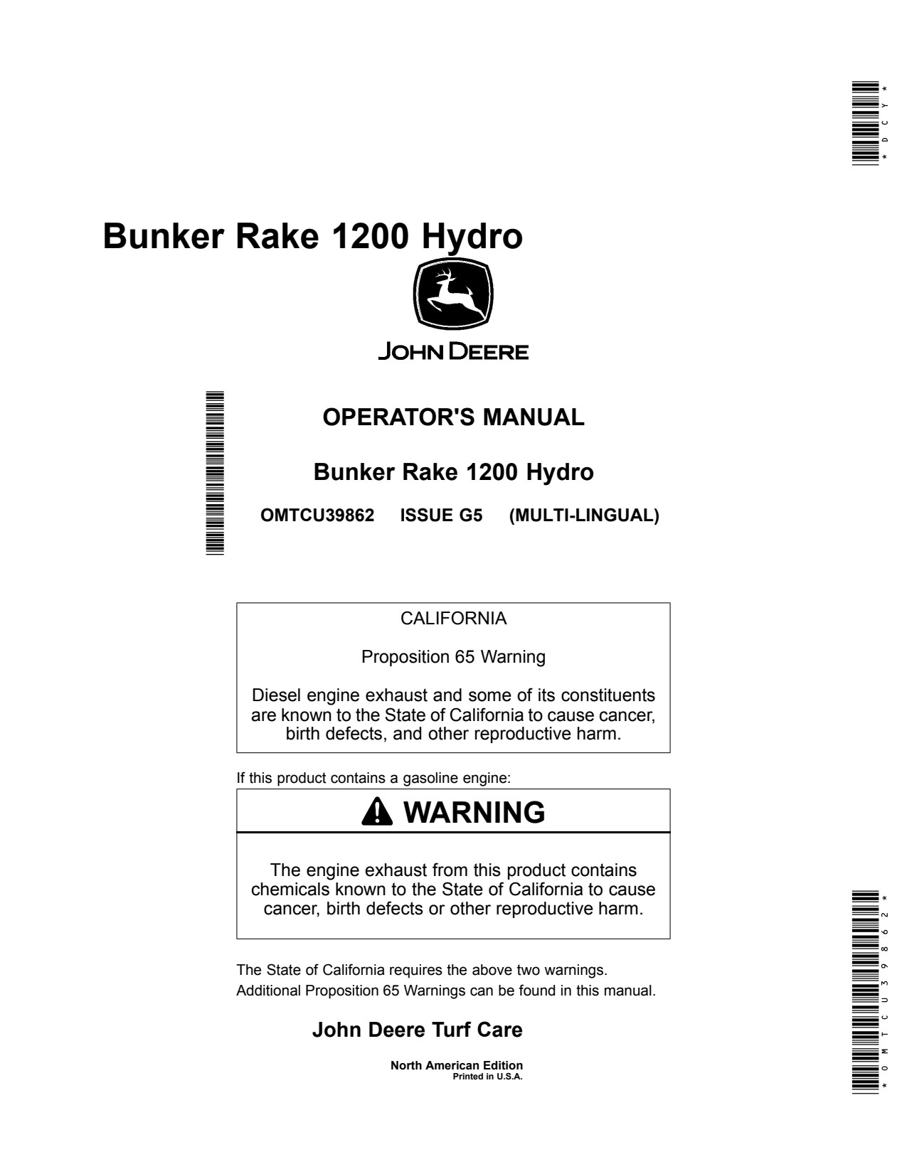 John Deere 1200H Bunker Rake Operator Manual OMTCU39862 1 John Deere 1200H Bunker Rake Operator Manual OMTCU39862